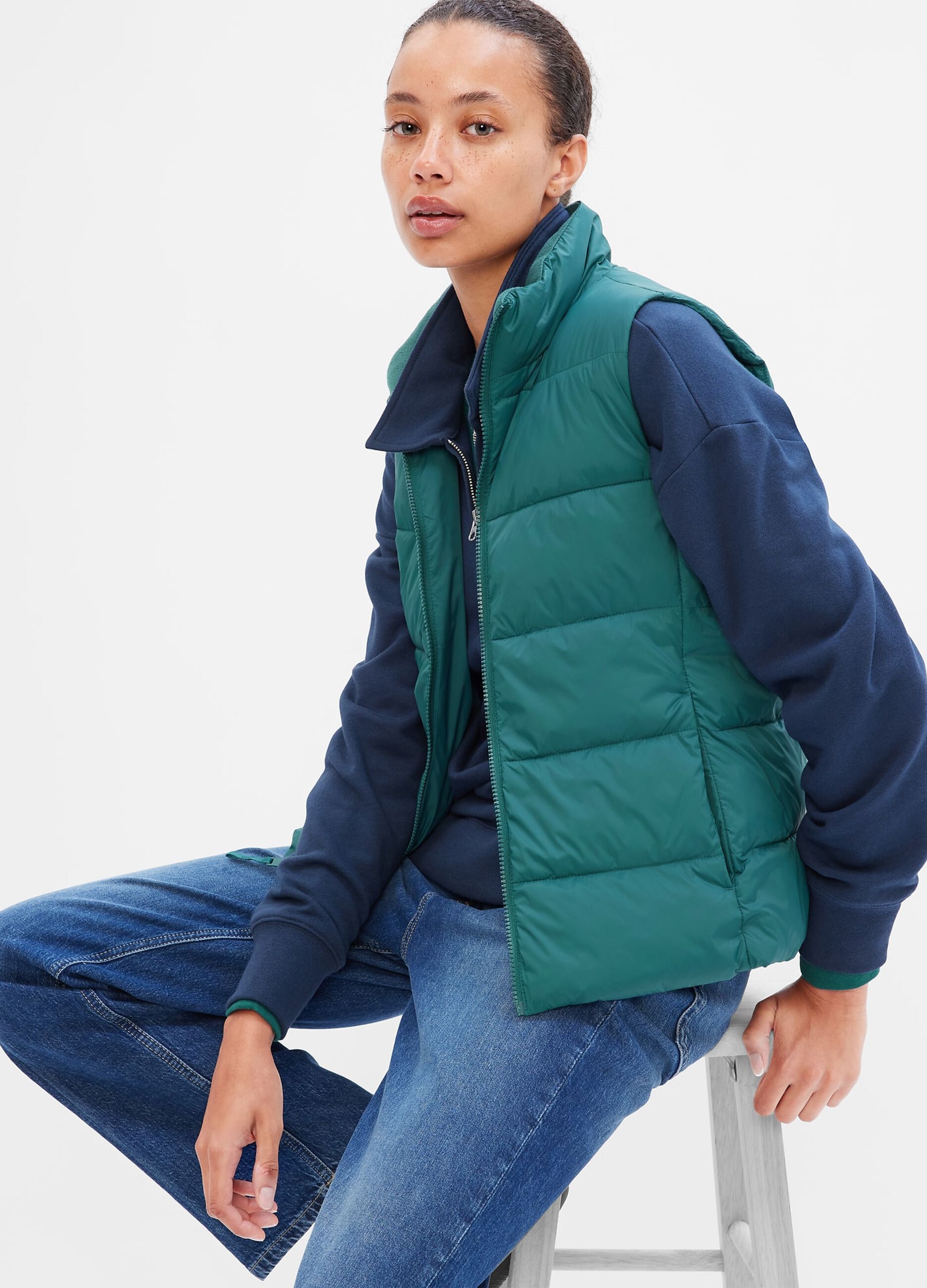 High-neck full-zip quilted gilet