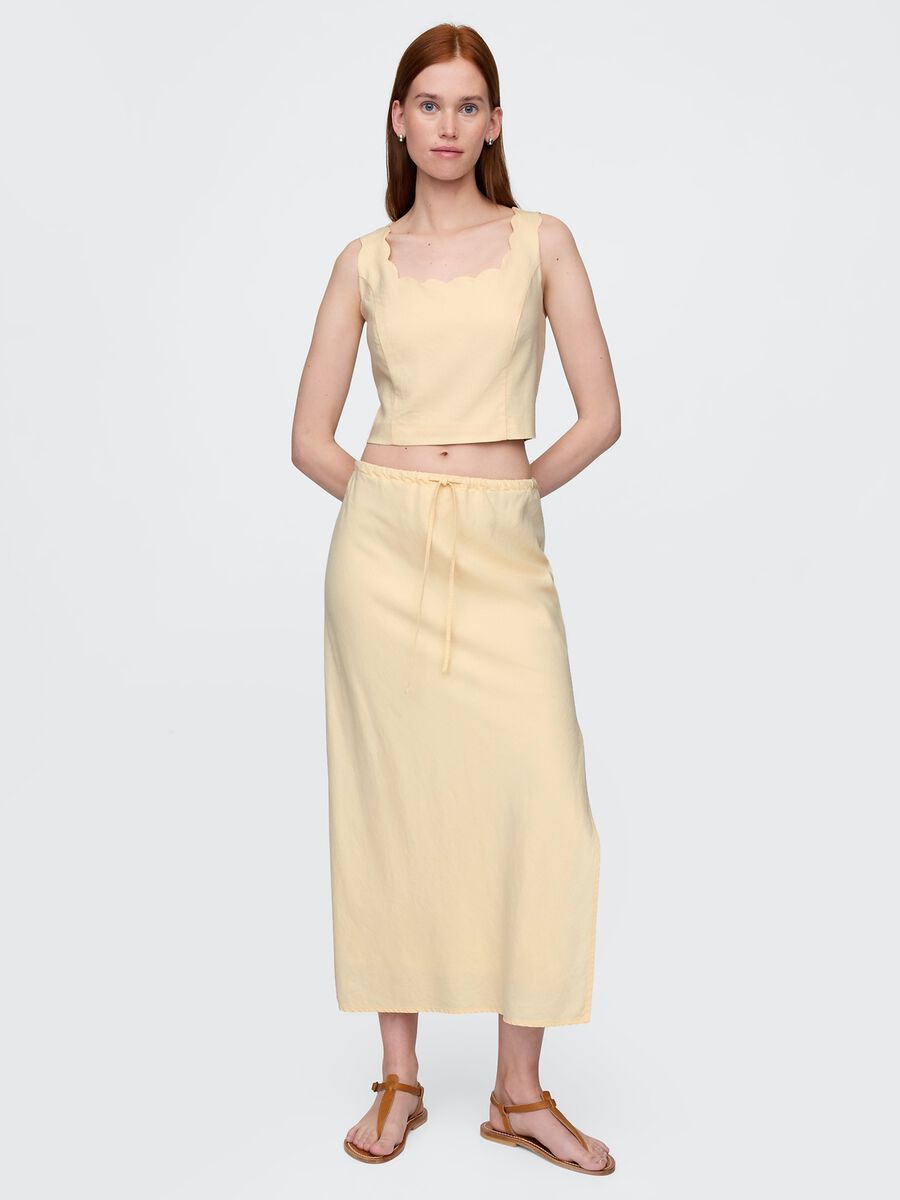 Long beige skirt in linen and viscose Woman_0