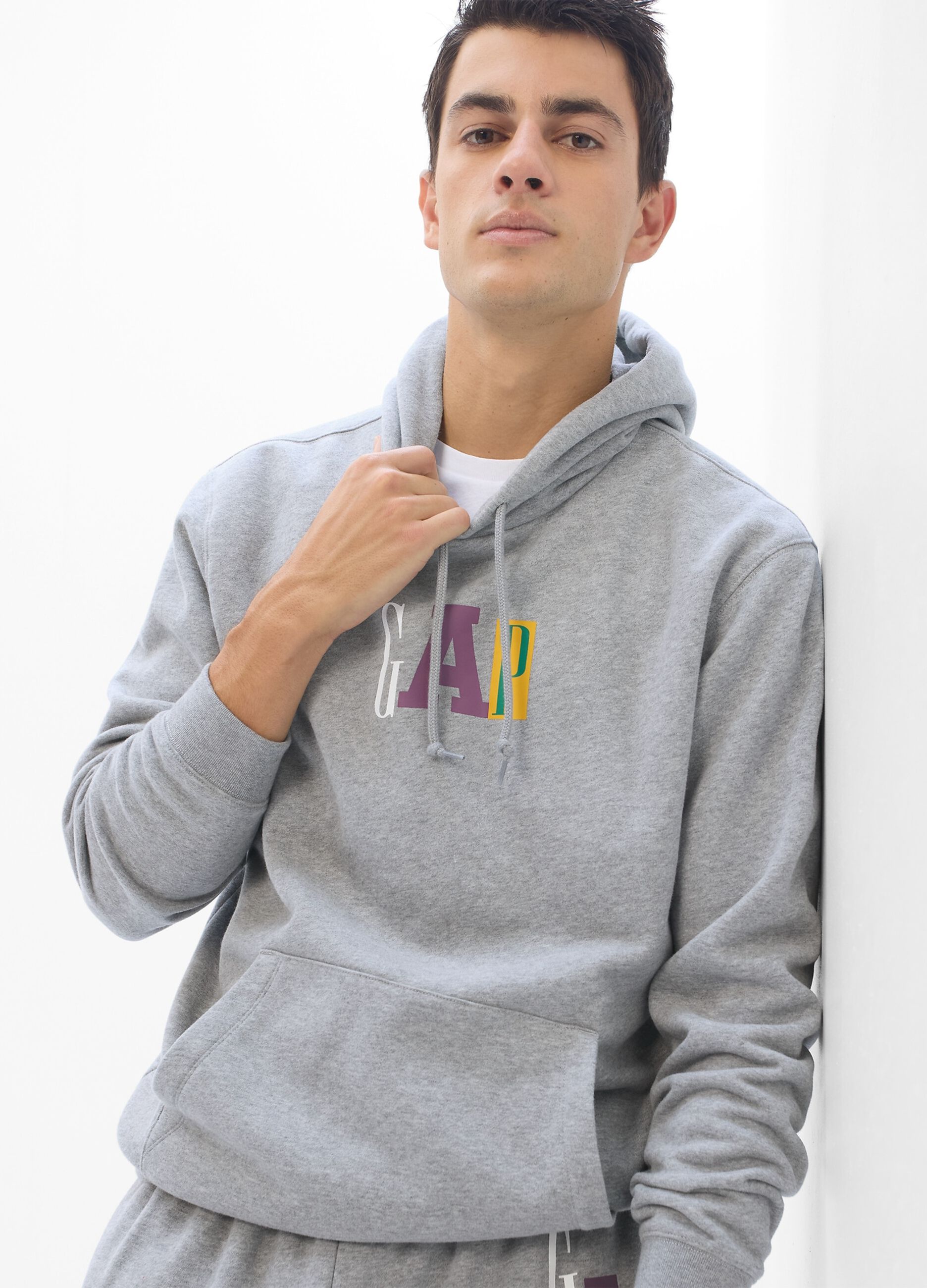 Hoodie with multicoloured printed logo