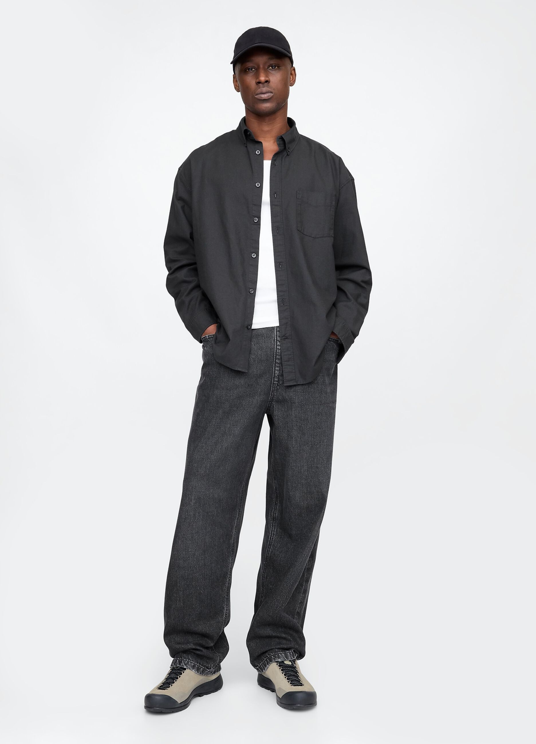 Pantaloni denim neri a gamba larga Gap