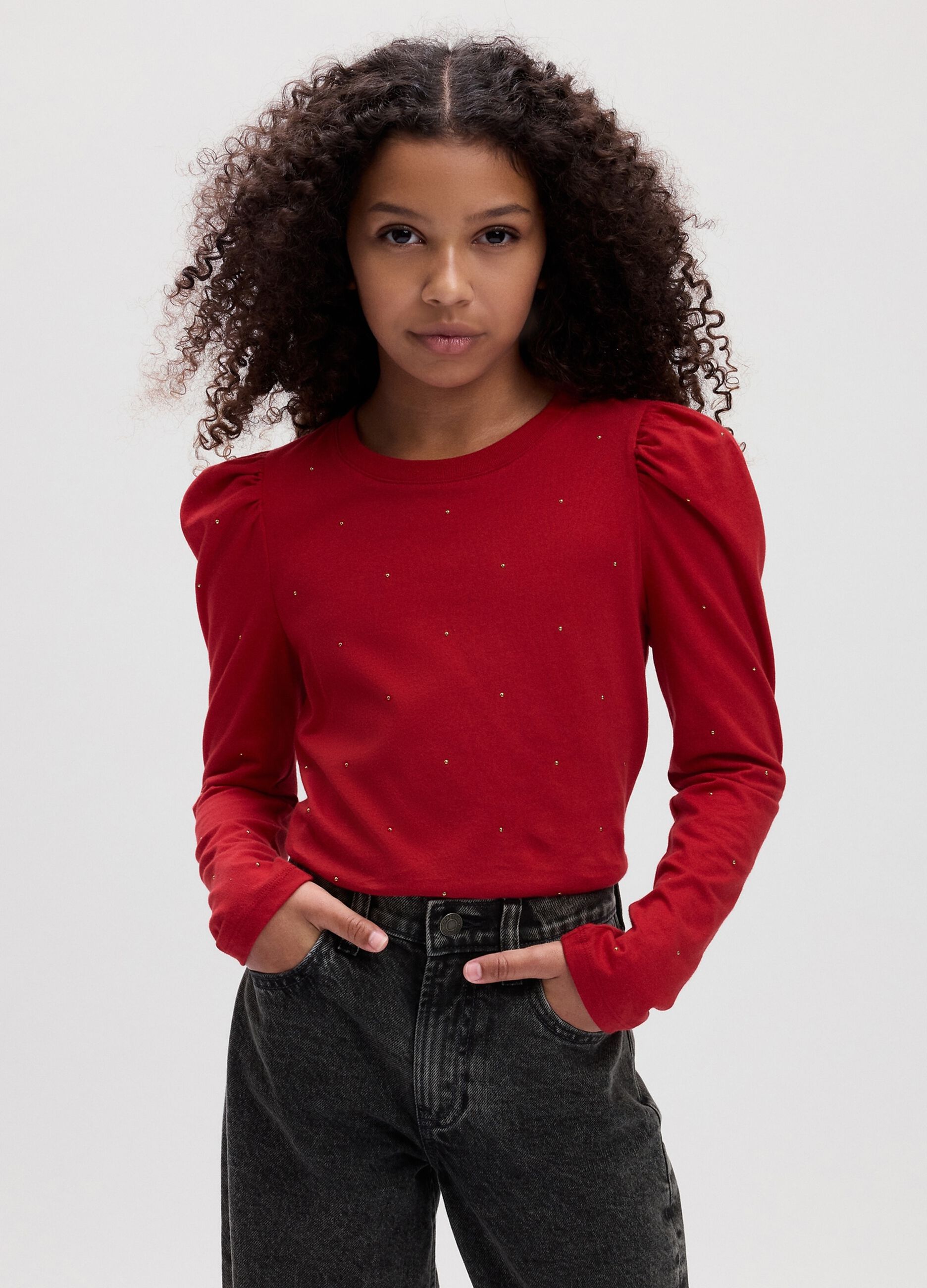Long-sleeved T-shirt with micro studs