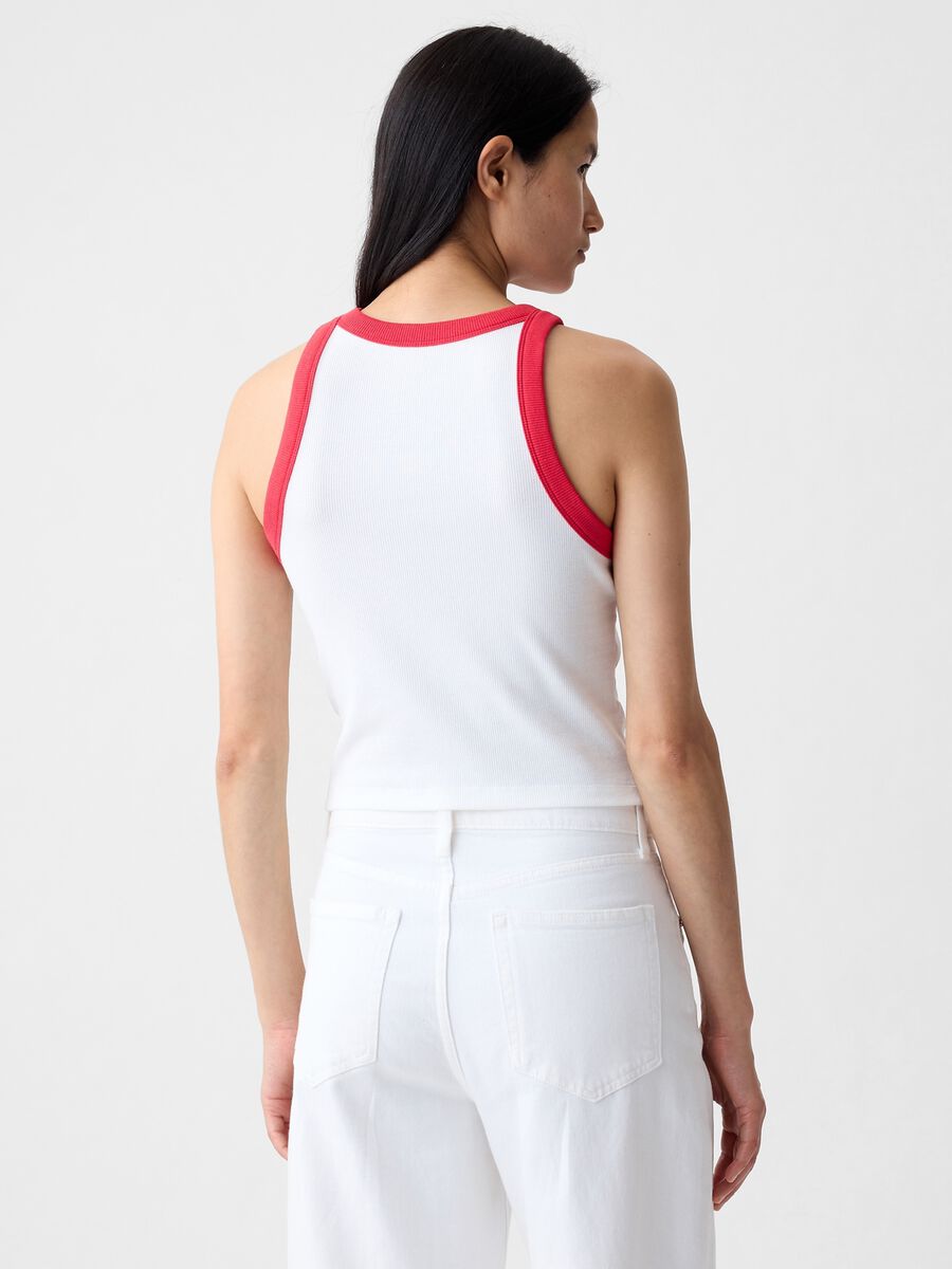 Tank top crop a costine con scollo halter Donna_3