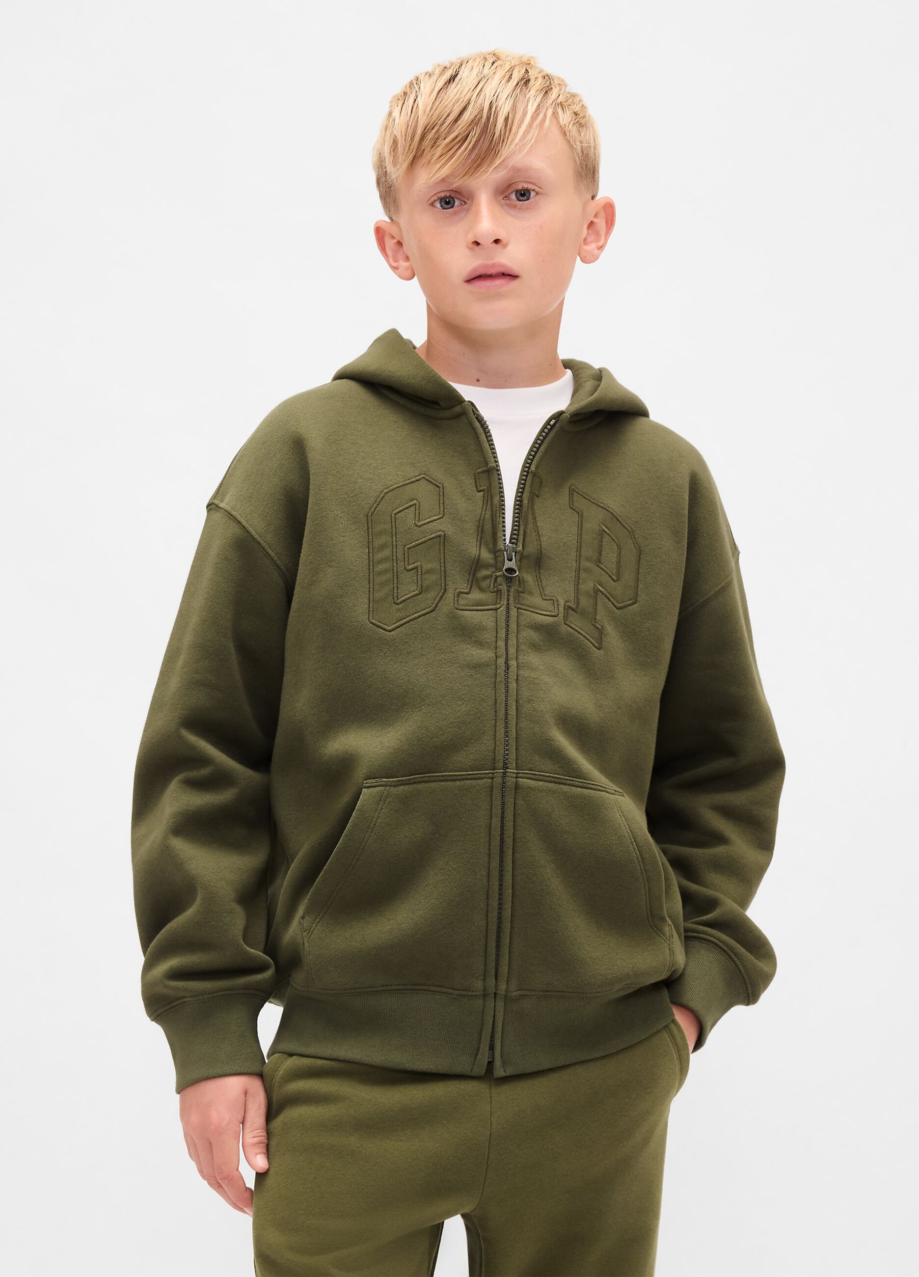Green Hoodie with Full Zip