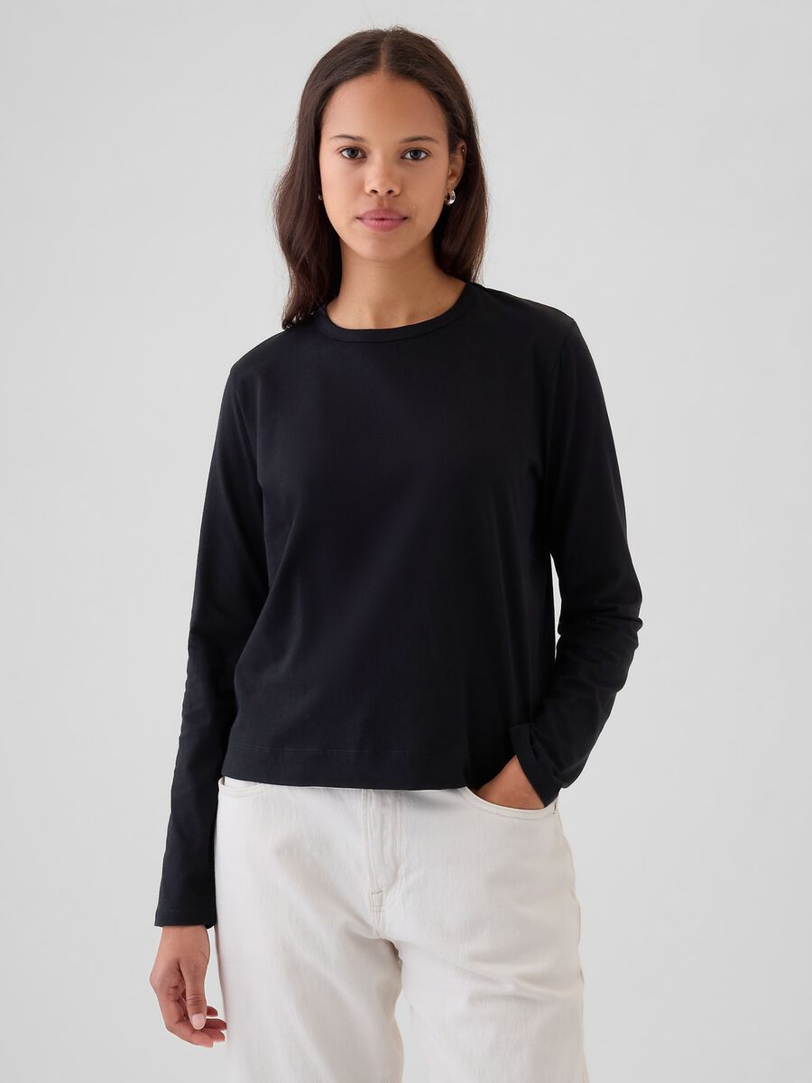 T-shirt a maniche lunghe in cotone Donna_0