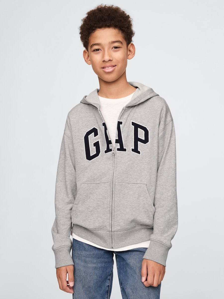 Felpa con logo GAP, cappuccio e full zip in misto cotone Bambino_0