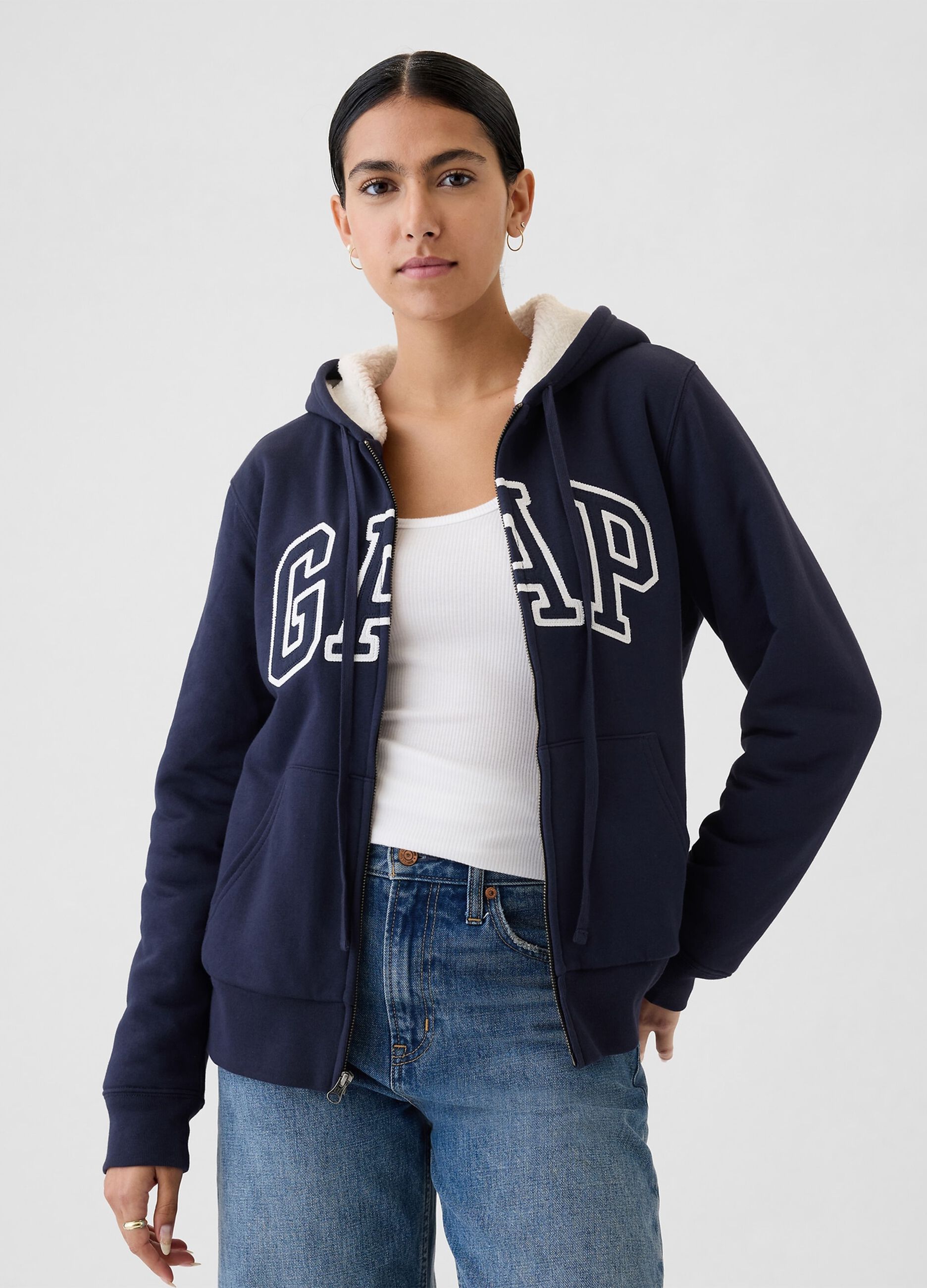 Full-zip con interno in sherpa e ricamo logo