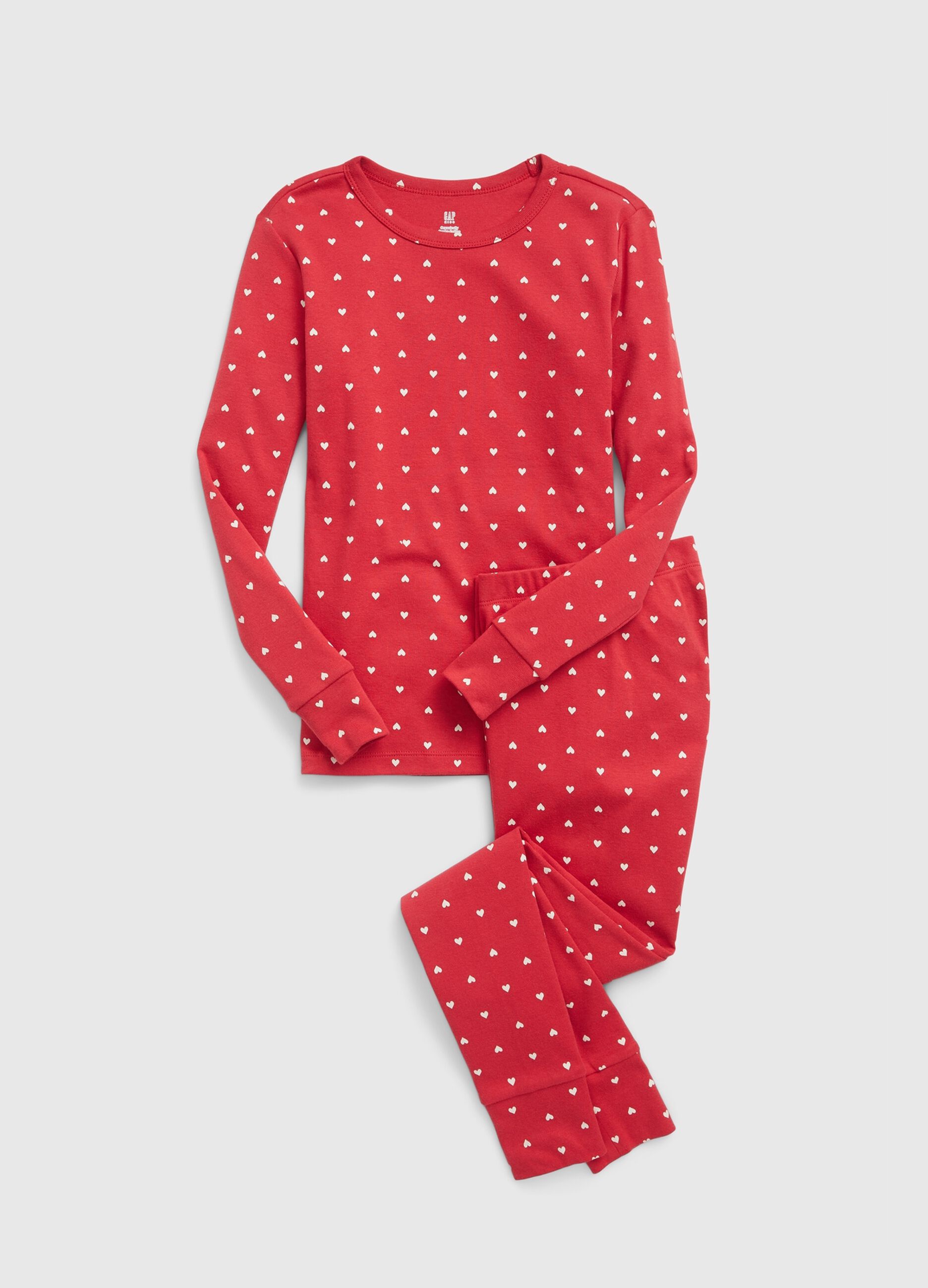 Full-length pyjamas in cotton with hearts print