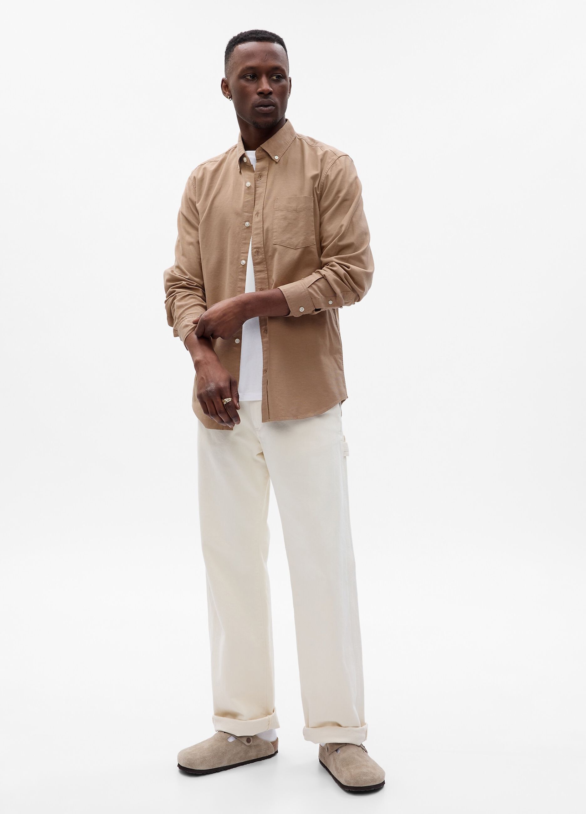 Regular-fit shirt in stretch organic Oxford cotton