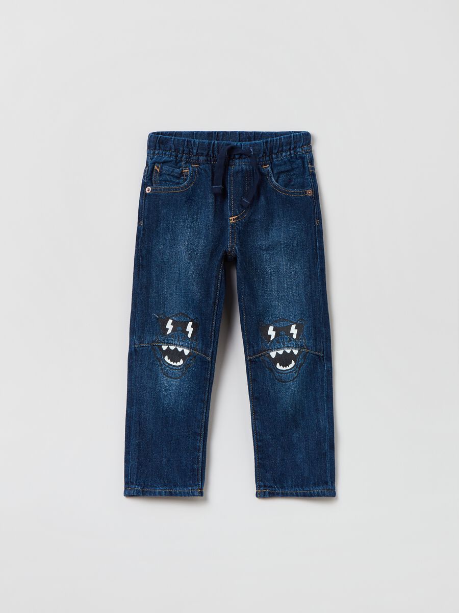 Denim Joggers with dinosaur print Toddler Boy_0