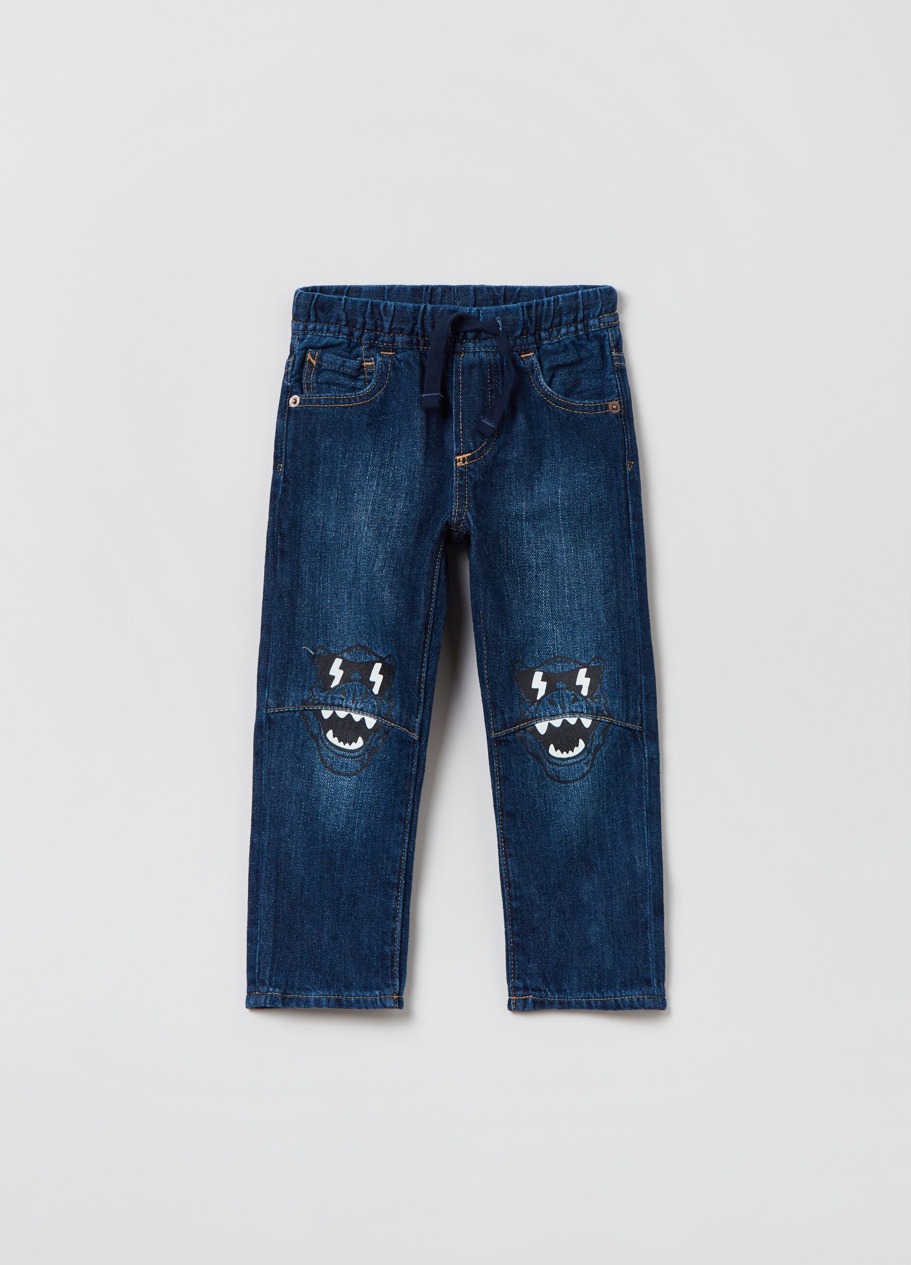 Joggers in denim con stampa dinosauro