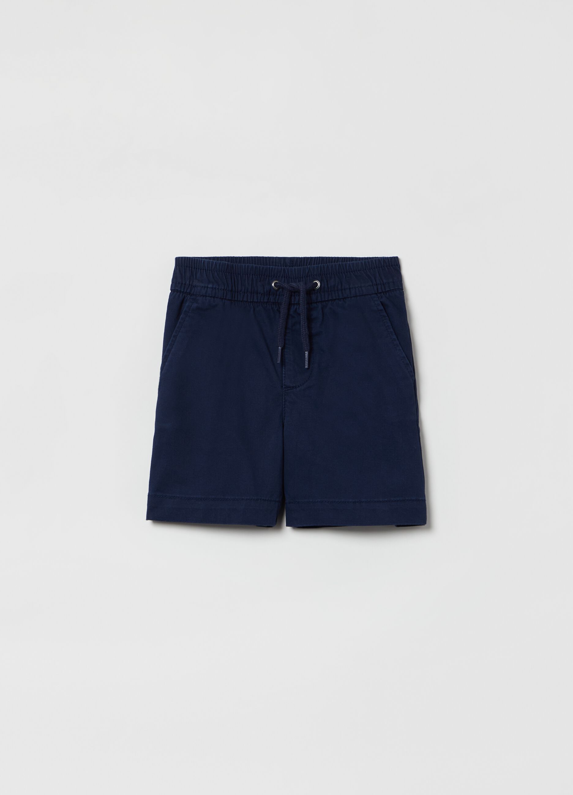 Stretch cotton shorts with drawstring