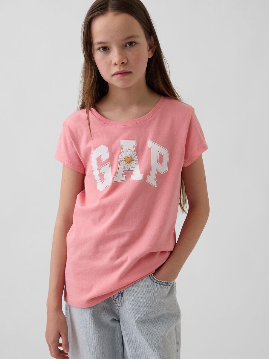 T-shirt a maniche corte in cotone con logo GAP Bambina_0
