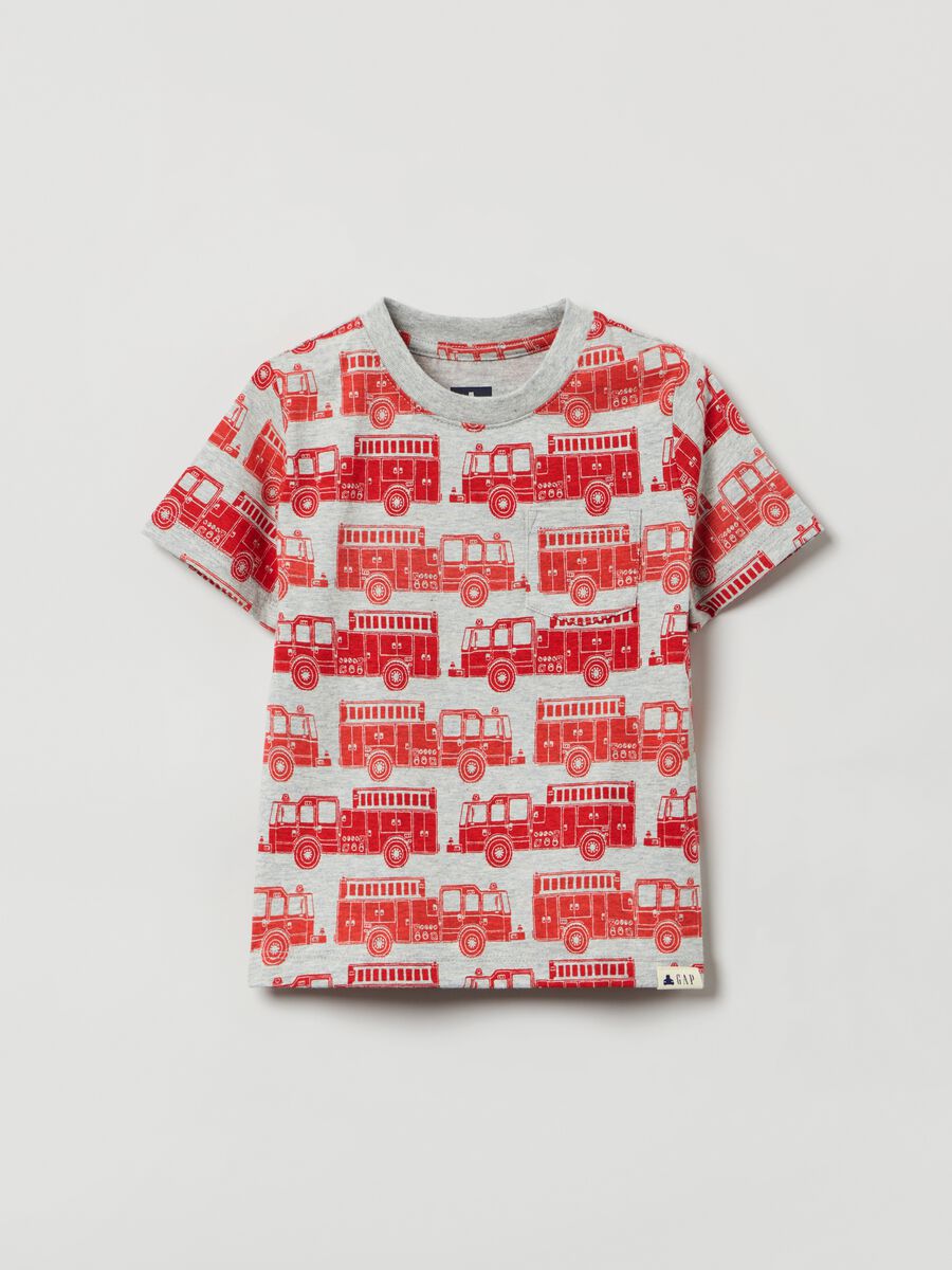 Cotton T-shirt with pocket and print Newborn Boy_0
