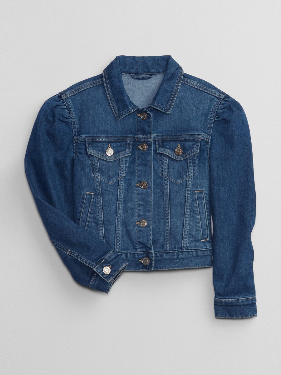 Giacca corta in denim maniche a palloncino Bambina_1