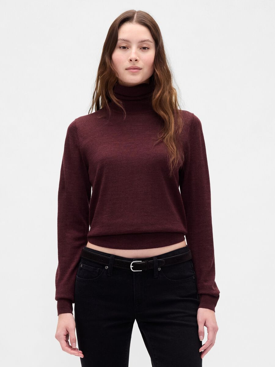Maglione rosso a collo alto in lana Donna_0
