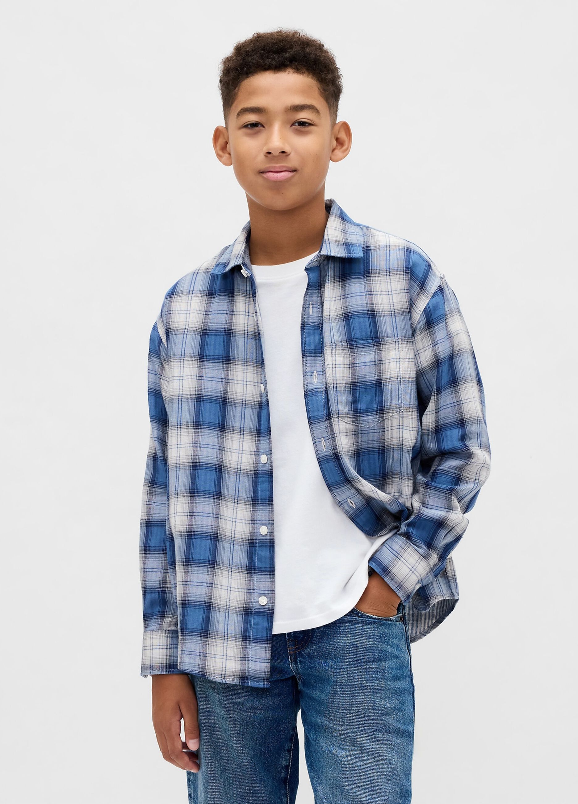 Camicia blu a maniche lunghe in cotone