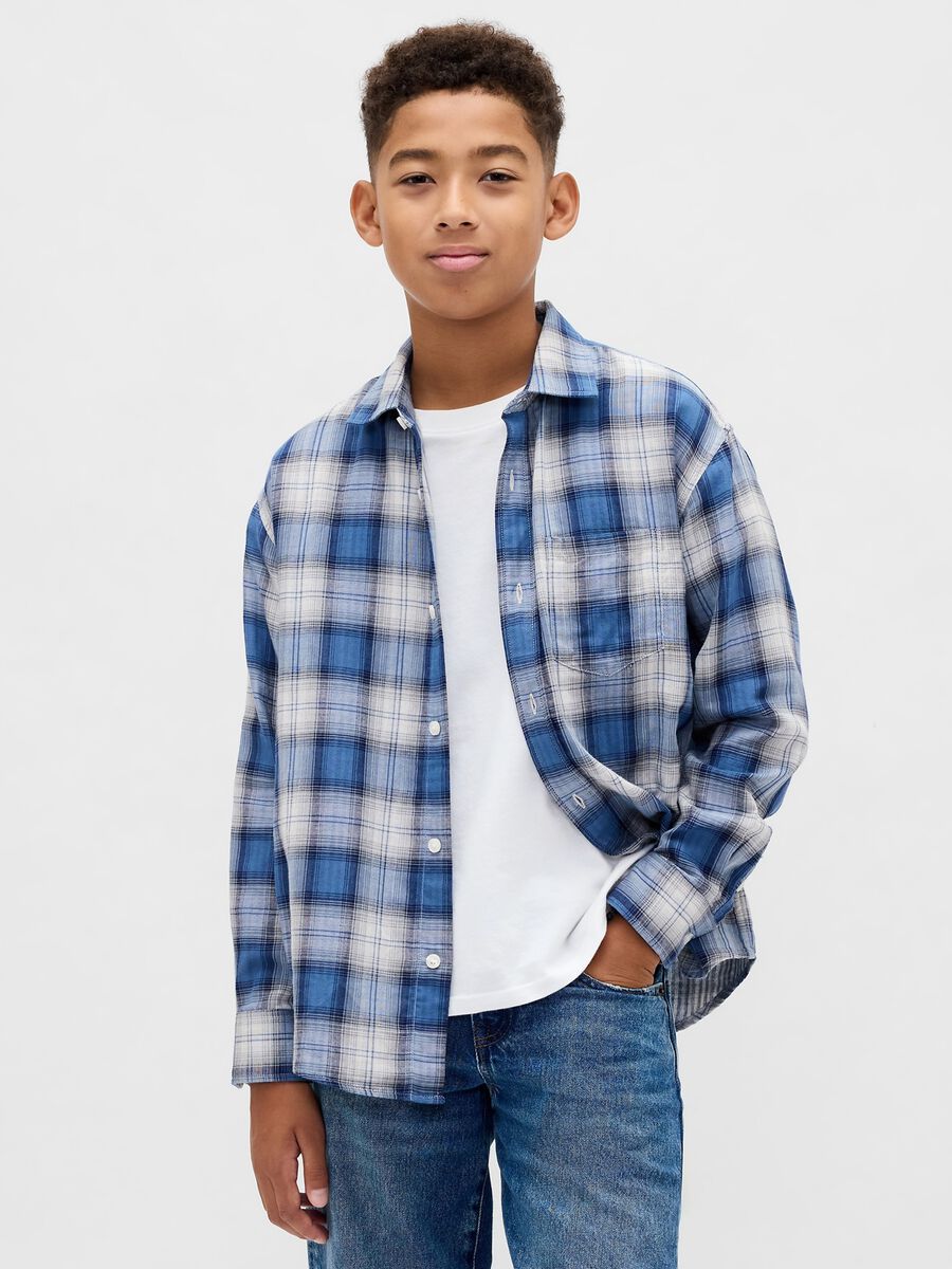 Camicia blu a maniche lunghe in cotone Bambino_0