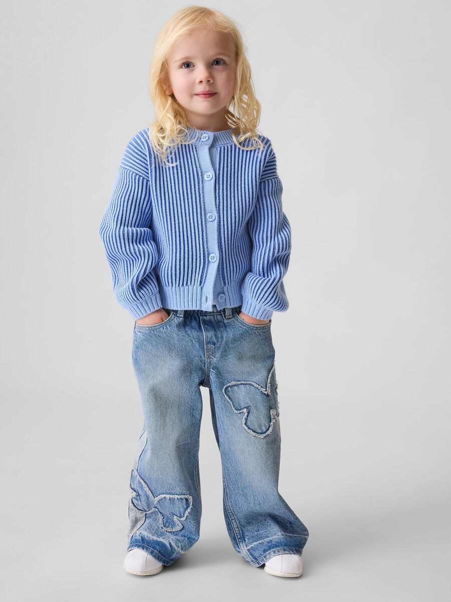 Pantaloni in puro cotone denim blu da neonata relaxed fit con farfalle Bambina_0