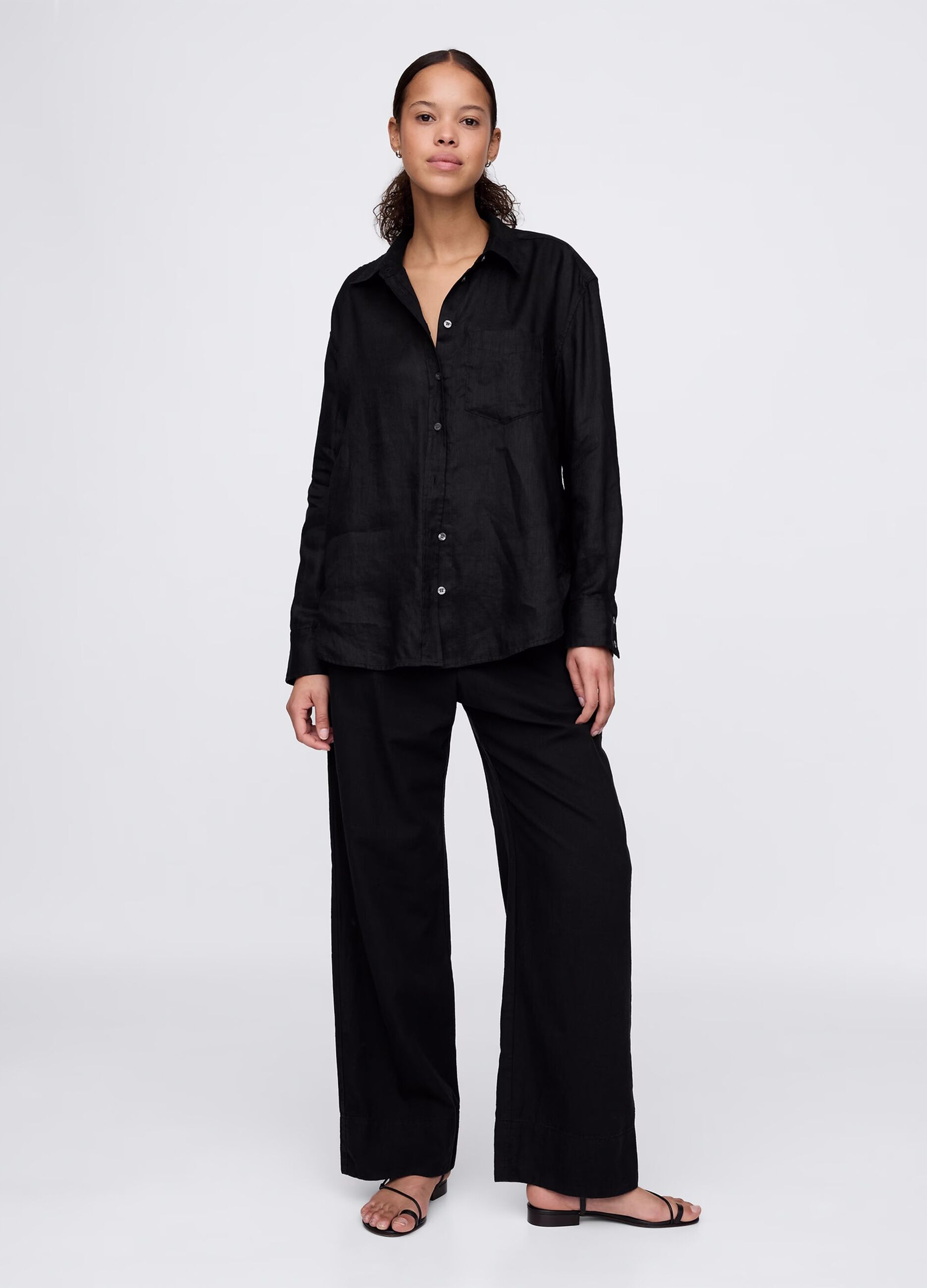 Camicia nera ampia in puro lino_1