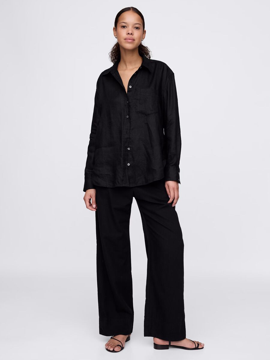 Camicia nera ampia in puro lino Gap Donna_1