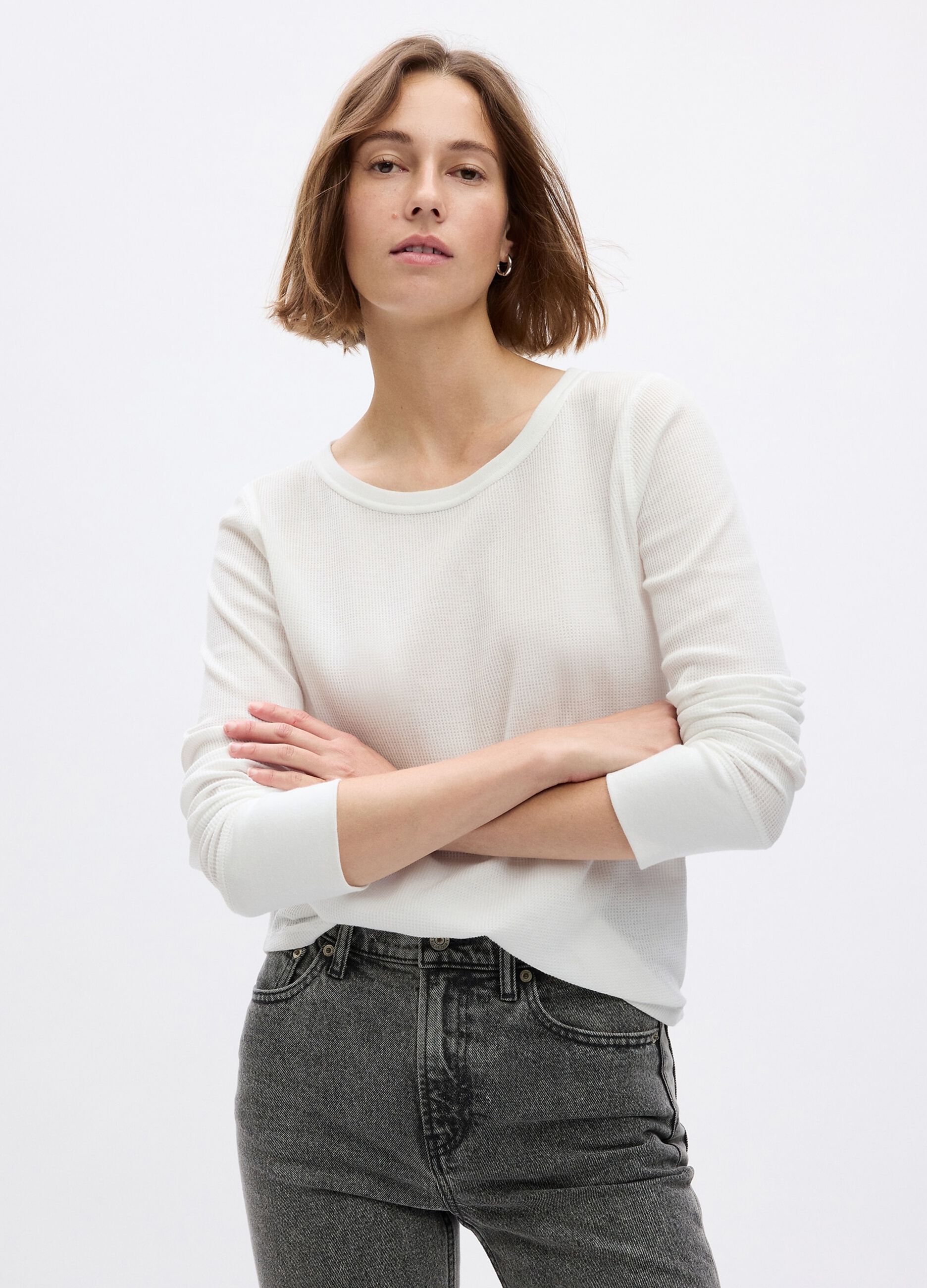 T-shirt con micro trama waffle a maniche lunghe