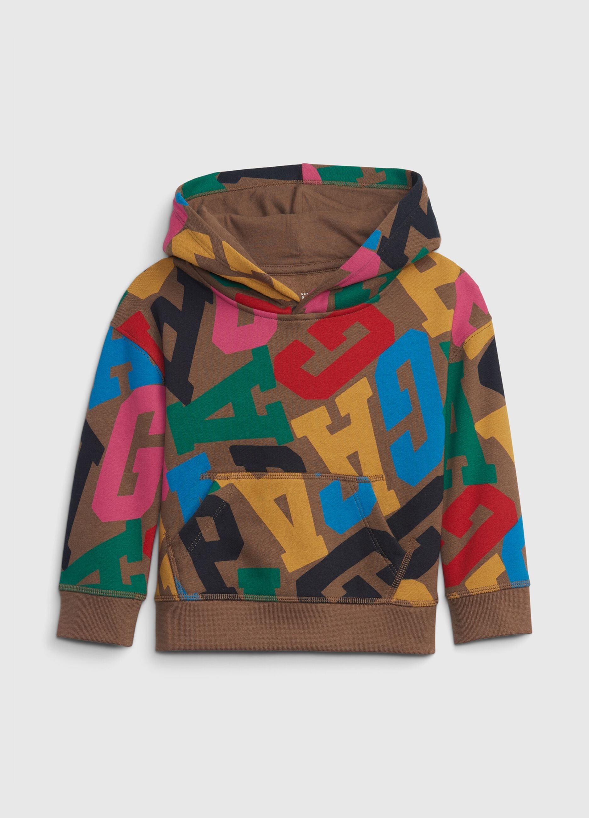 Hoodie with multicoloured printed logo