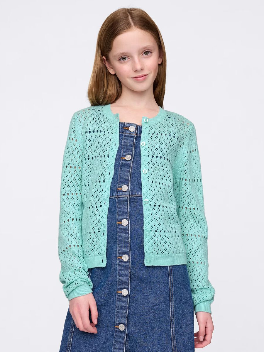 Cardigan verde con lavorazione traforata Bambina_0