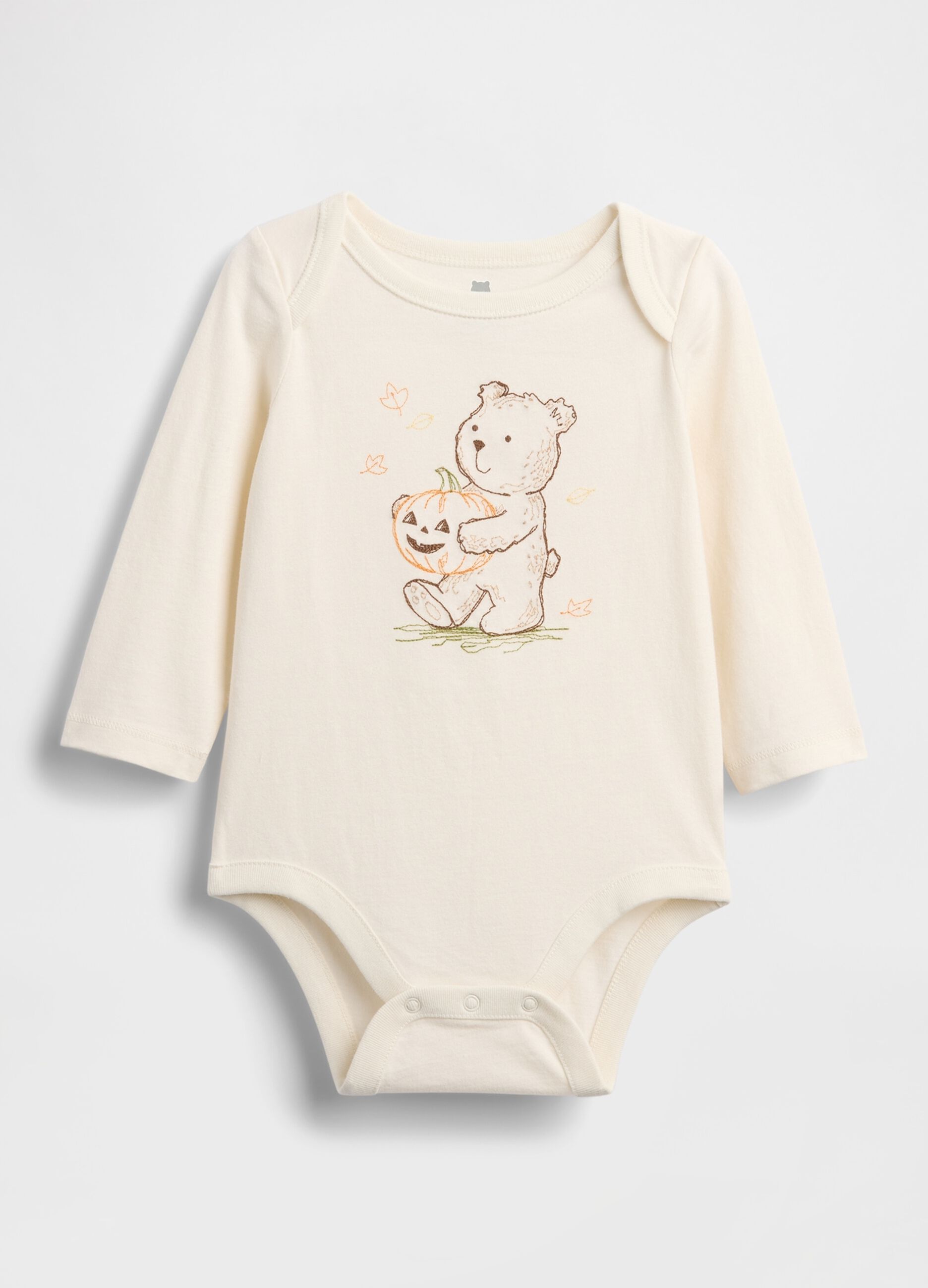 Beige cotton bodysuit with teddy bear print
