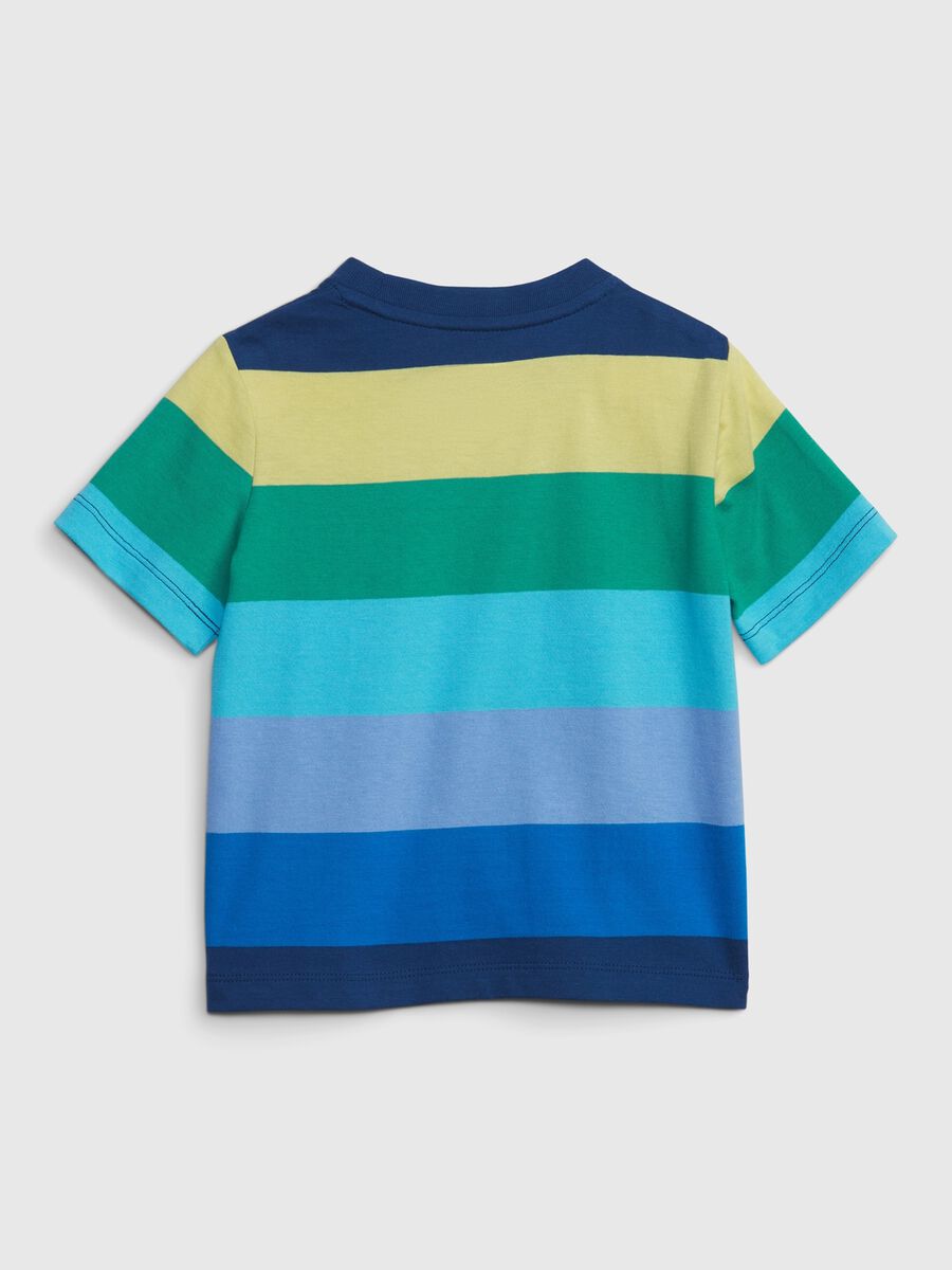Striped cotton T-shirt with pocket Newborn Boy_1