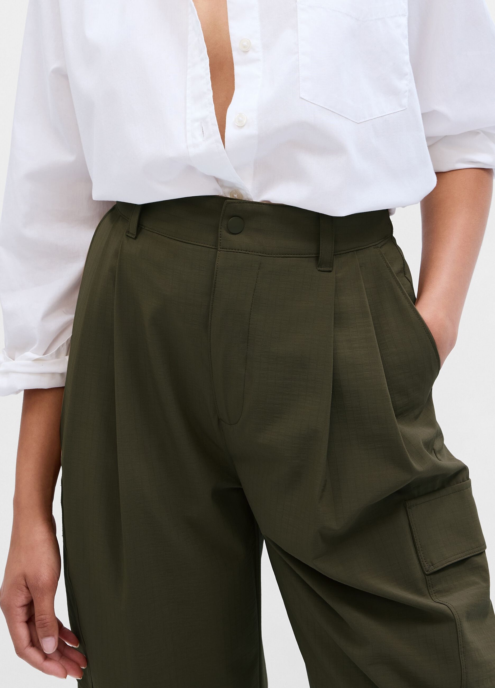 Pantaloni parachute wide leg con trama ripstop_2
