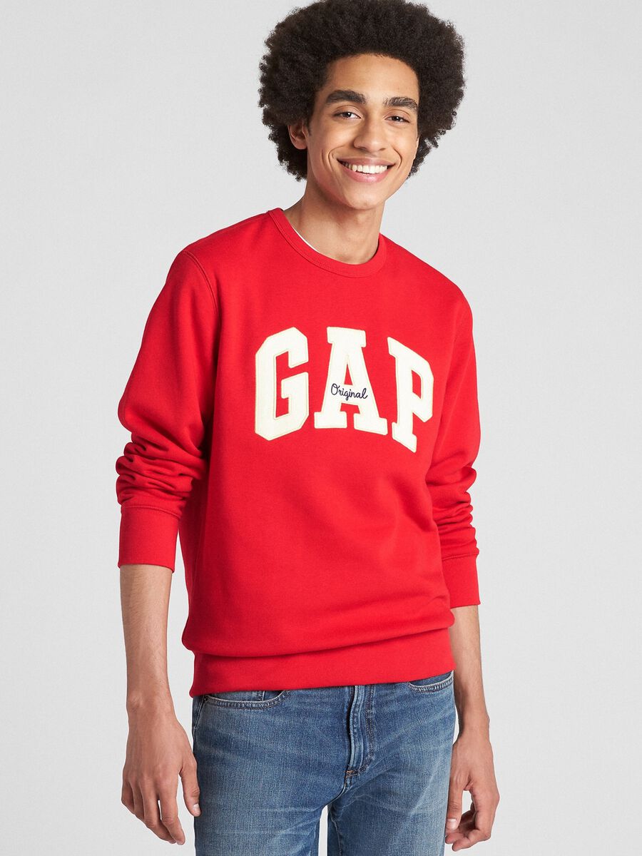 Round-neck sweatshirt with logo patch and embroidery Man_0
