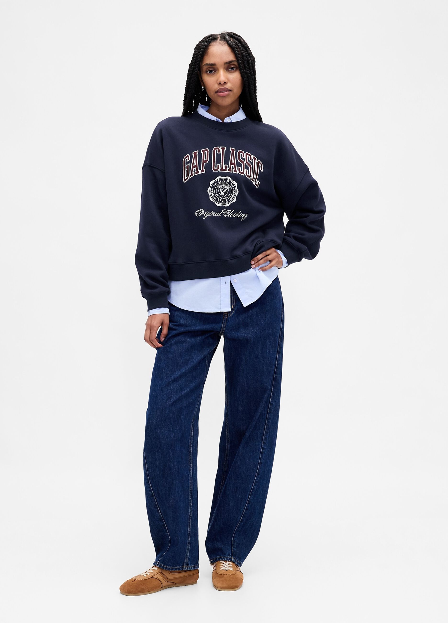 Blue Sweatshirt with Text in Cotton Blend