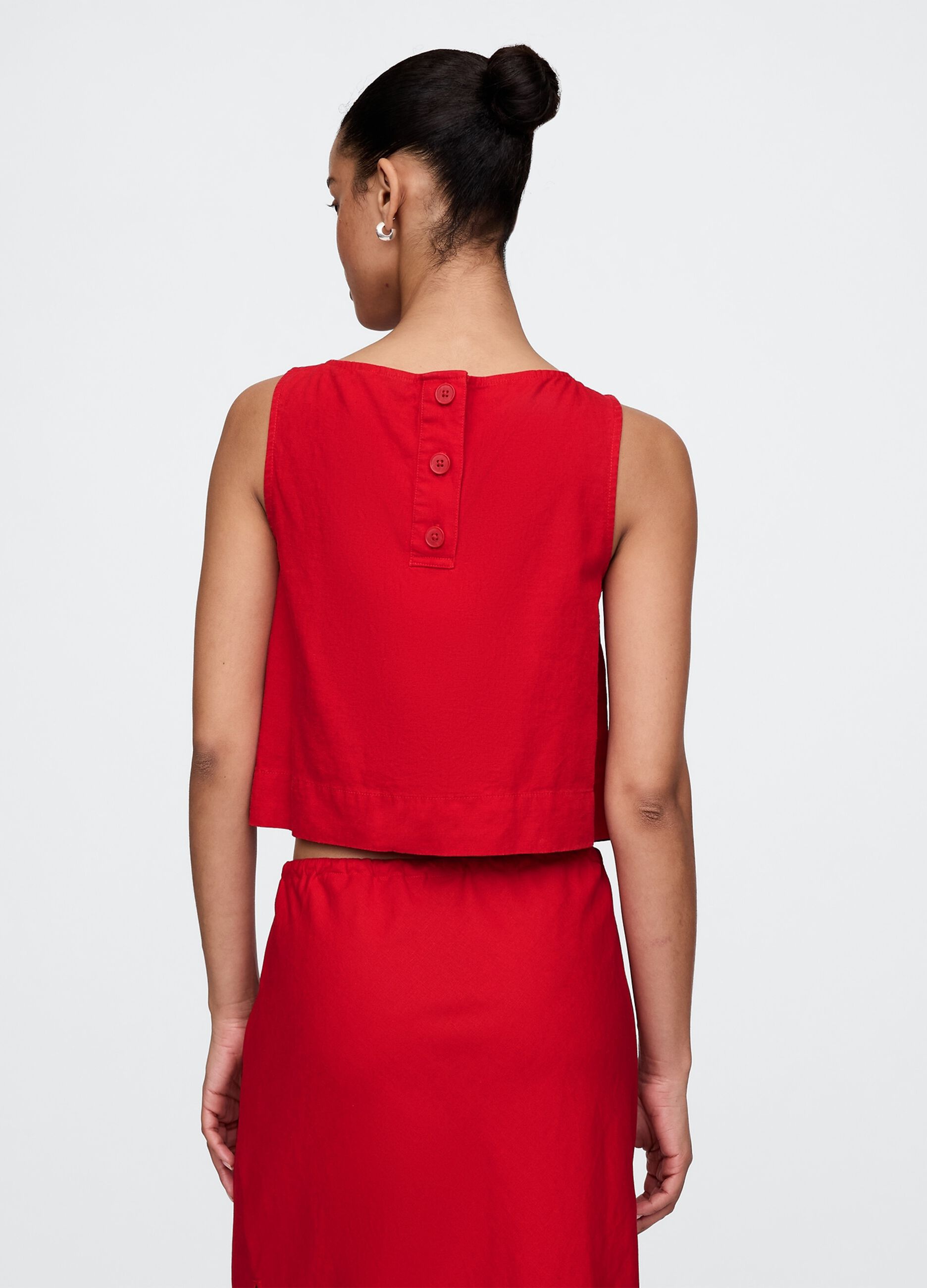 Top Tank rosso in lino e viscosa_2