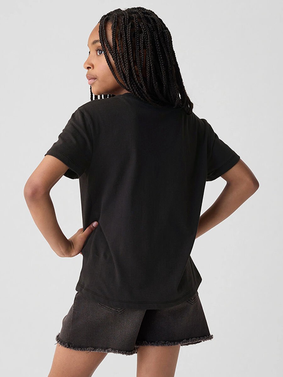 T-shirt nera con stampa floreale Bambina_2