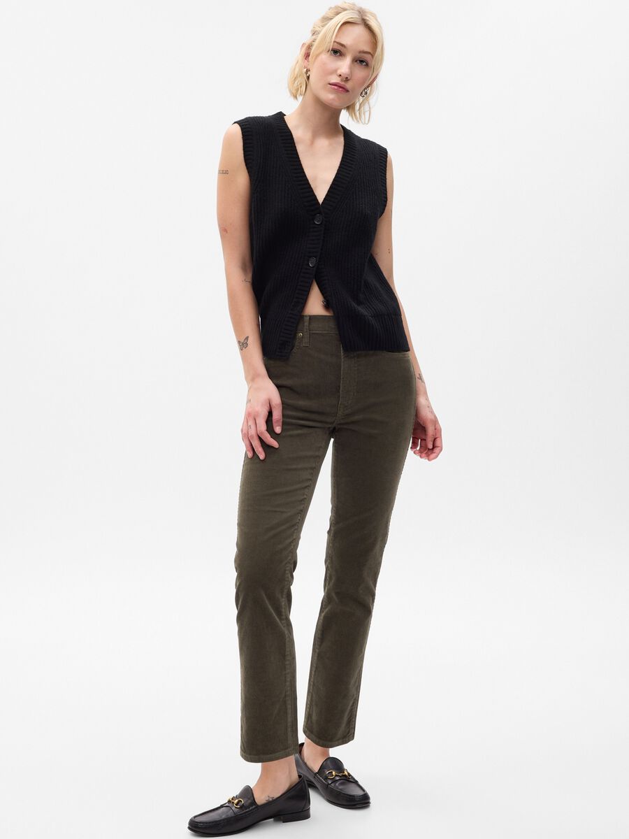 Pantaloni slim fit a vita alta in corduroy Donna_0