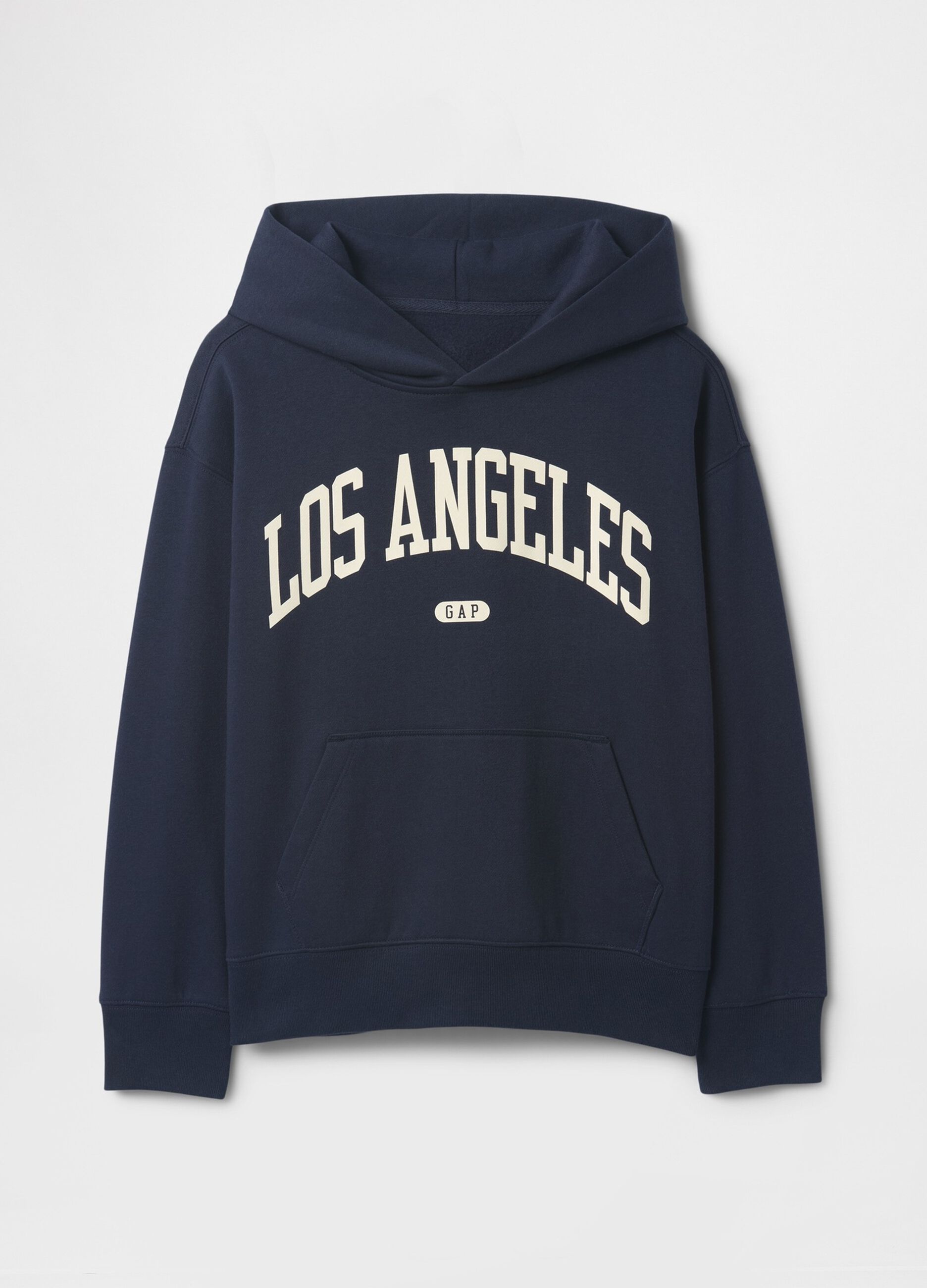 Felpa blu in cotone con cappuccio e stampa_4