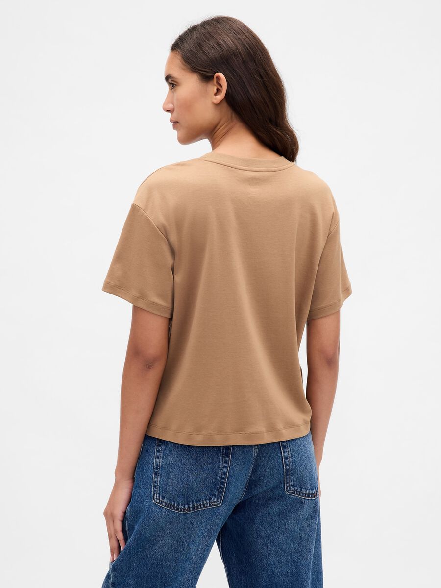 T-shirt marrone a maniche corte in cotone Donna_1