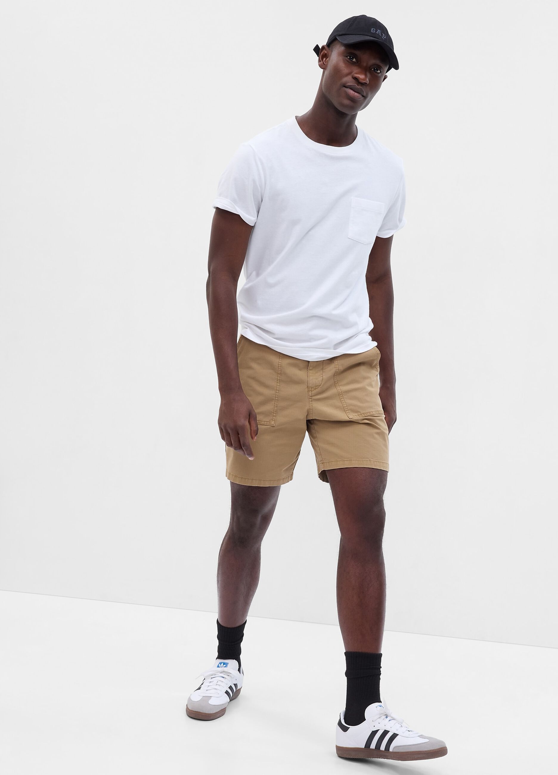 Stretch cotton Bermuda shorts with ripstop weave