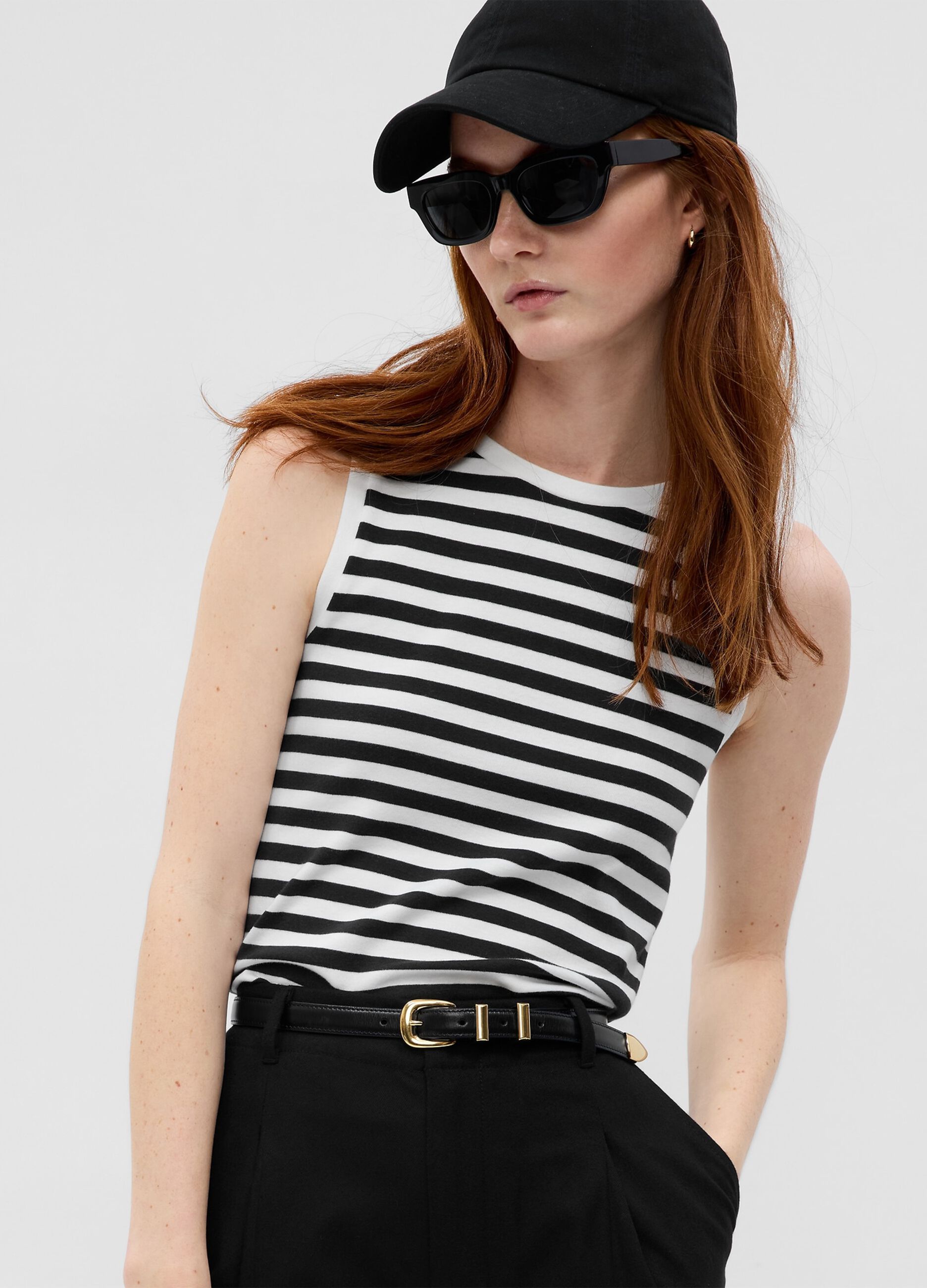 Tank top a righe in cotone e modal stretch
