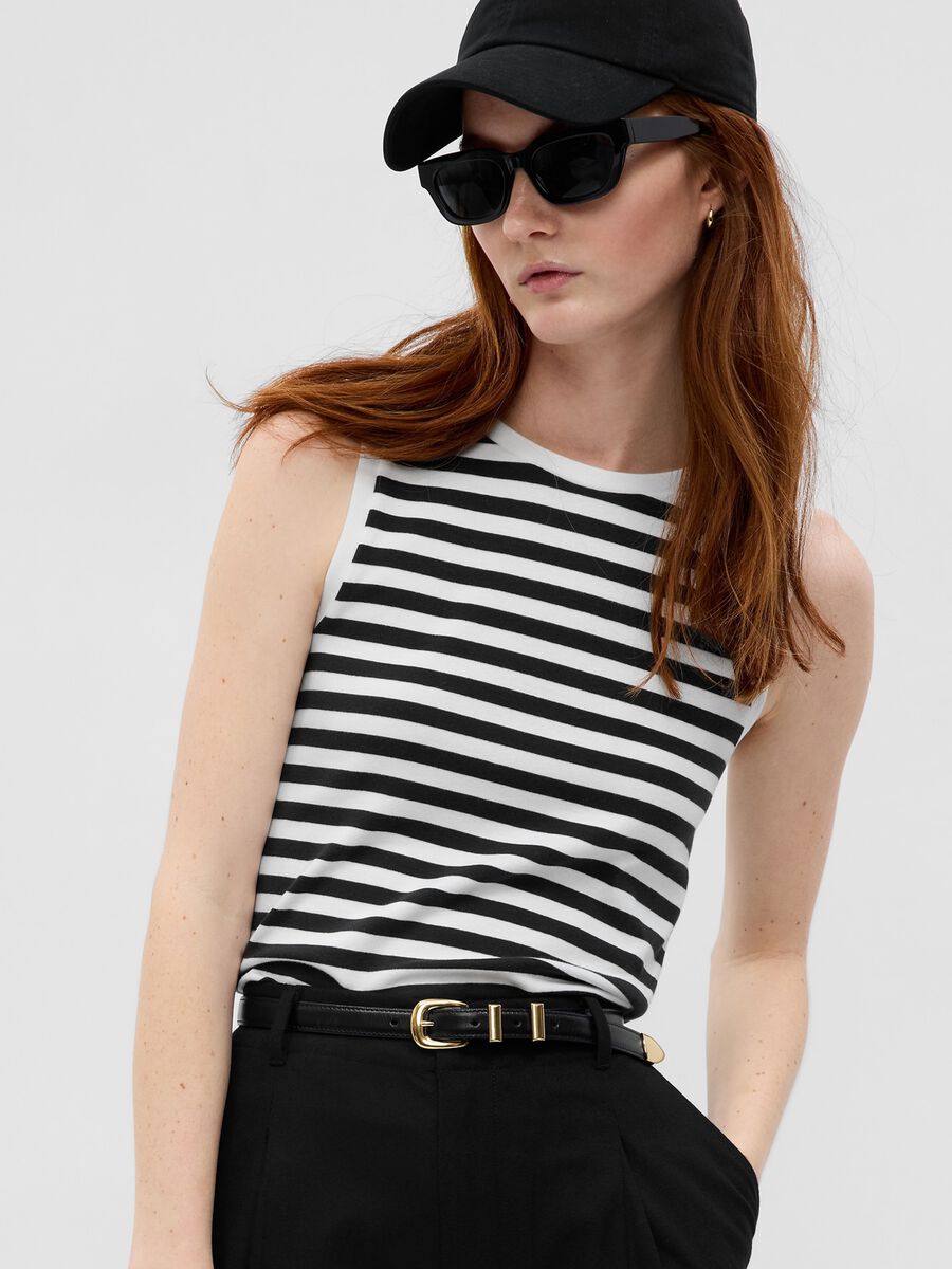 Tank top a righe in cotone e modal stretch Donna_0