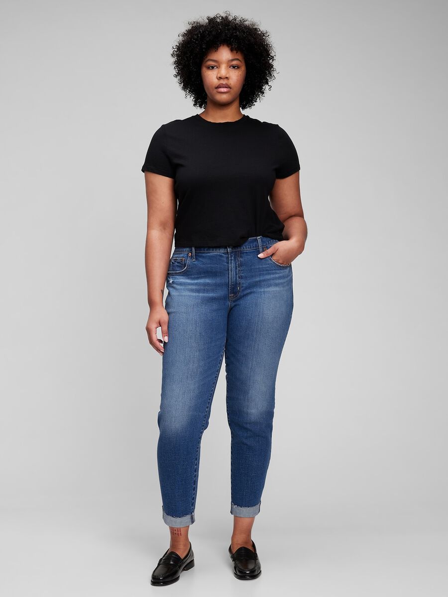 Girlfriend jeans with abrasions and raw edged hem Woman_2