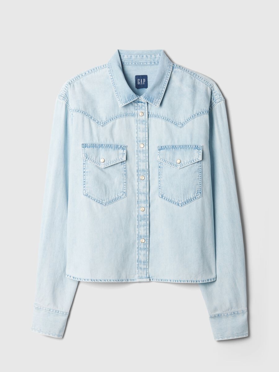 Camicia cropped western in denim Donna_4
