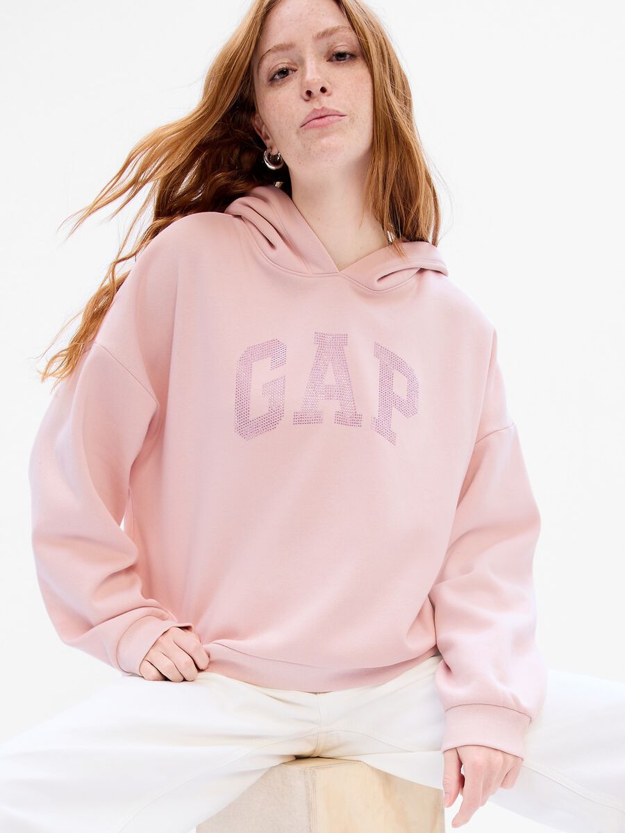 Felpa oversize con logo in strass Donna_0