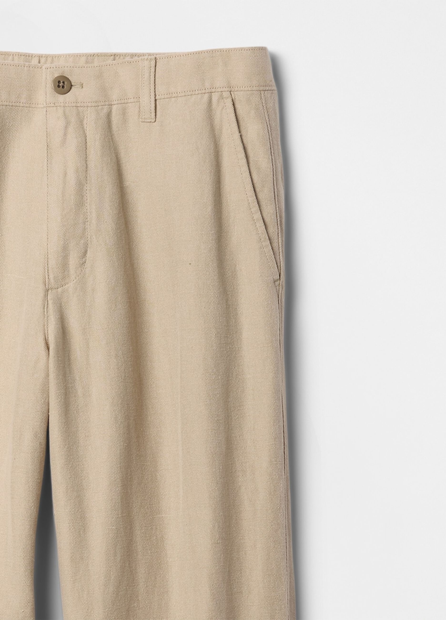 Pantaloni regular beige in lino e cotone_5