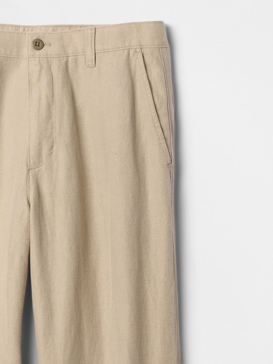 Pantaloni regular beige in lino e cotone Uomo_5