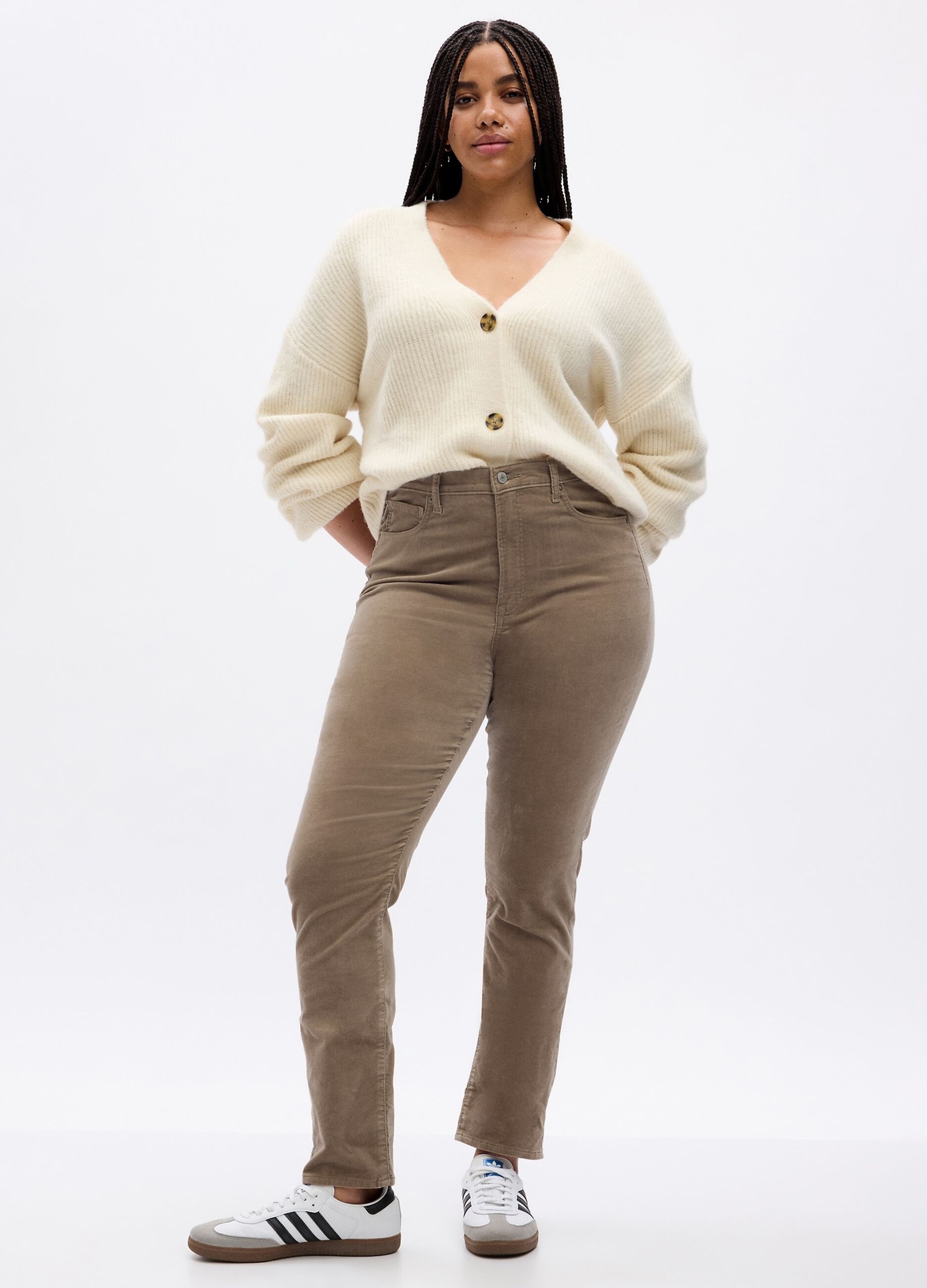 Pantaloni slim fit in velluto a vita alta_3