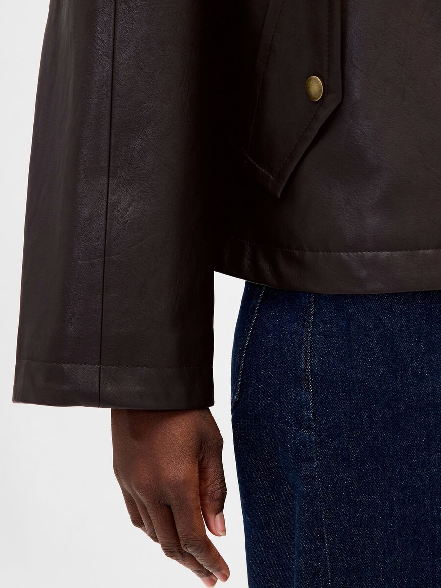 Brown Faux Leather Jacket Woman_4