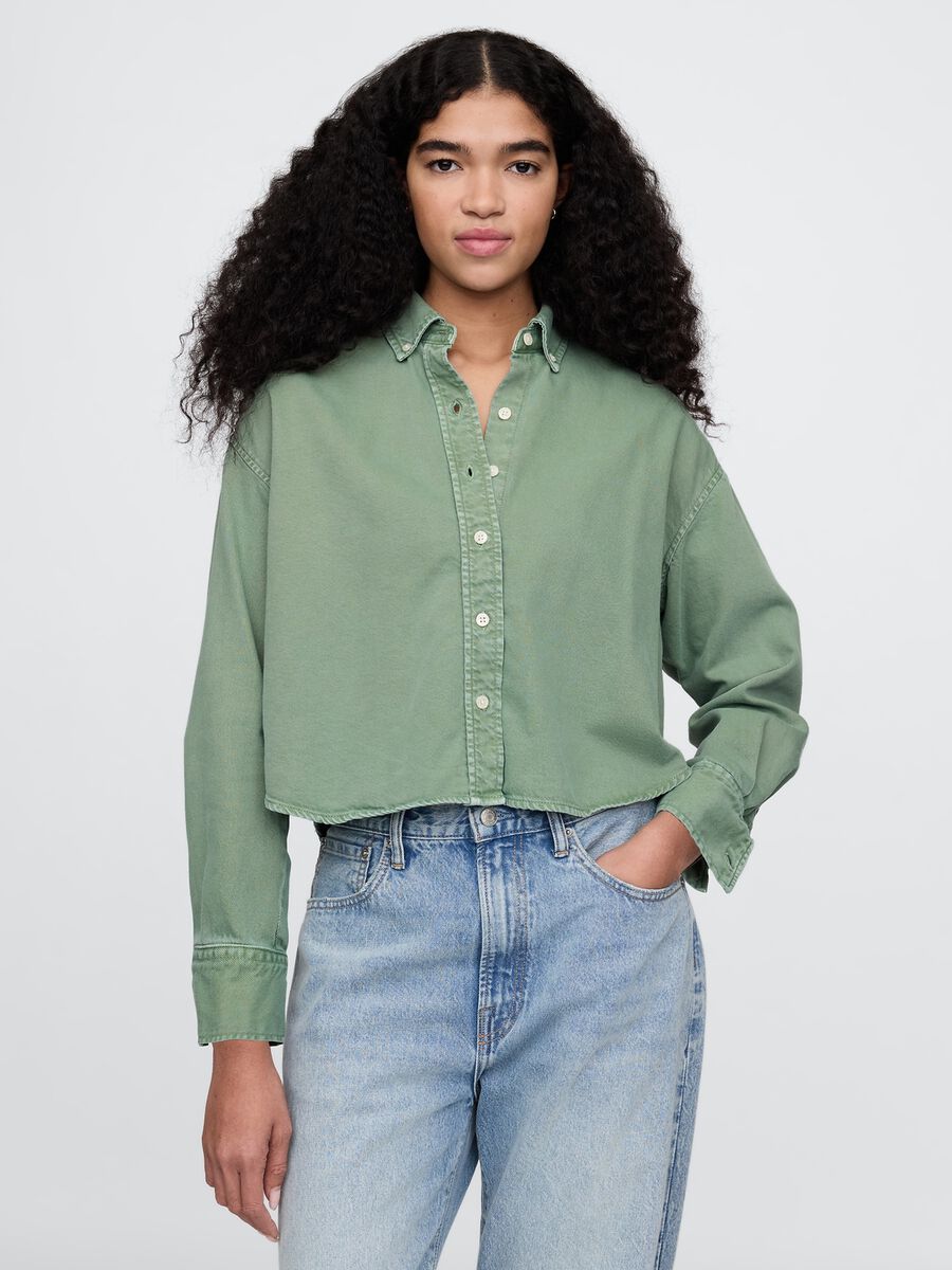 Camicia cropped verde a maniche lunghe Donna_0