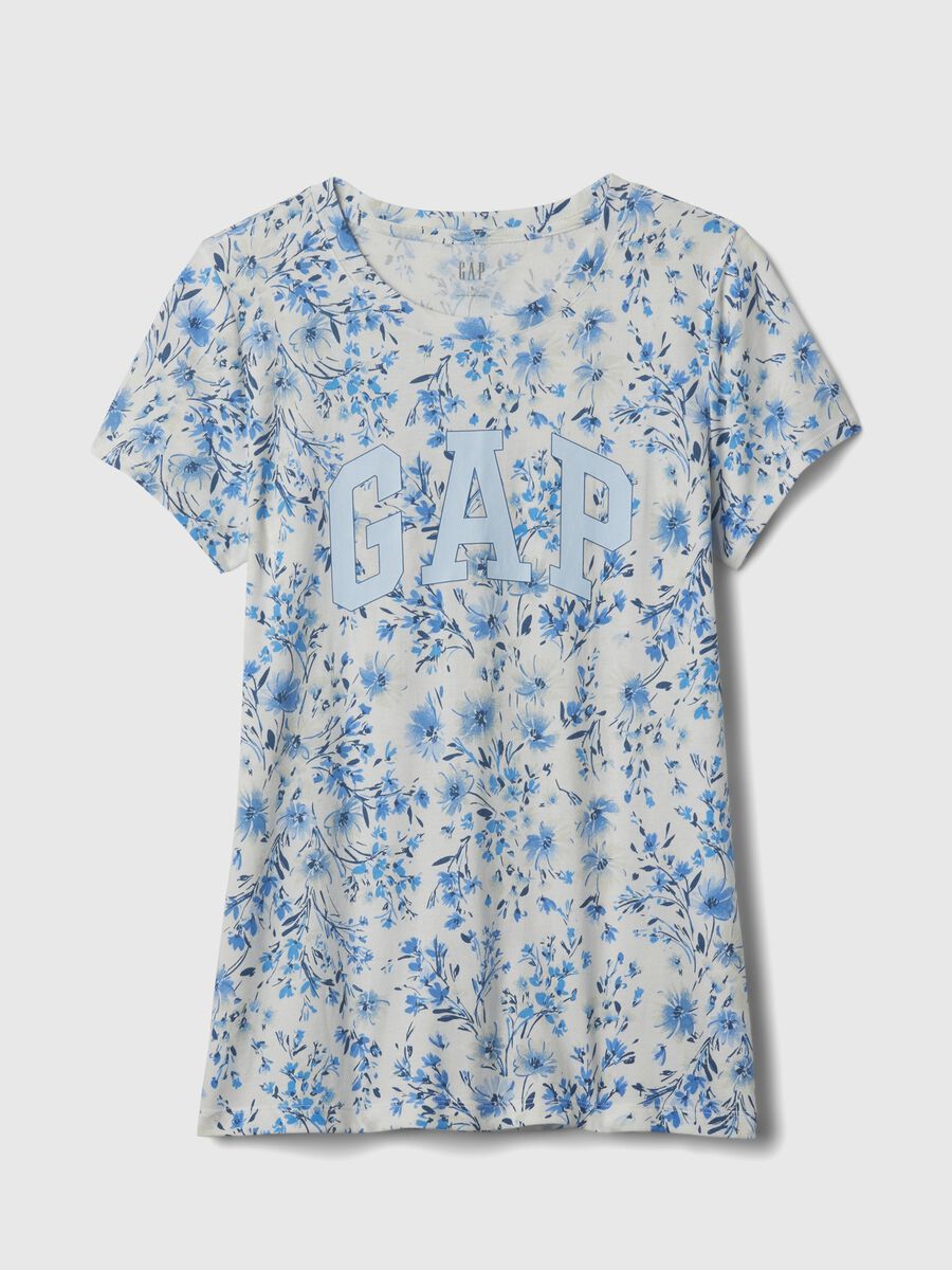 T-shirt floreale con stampa logo Donna_3