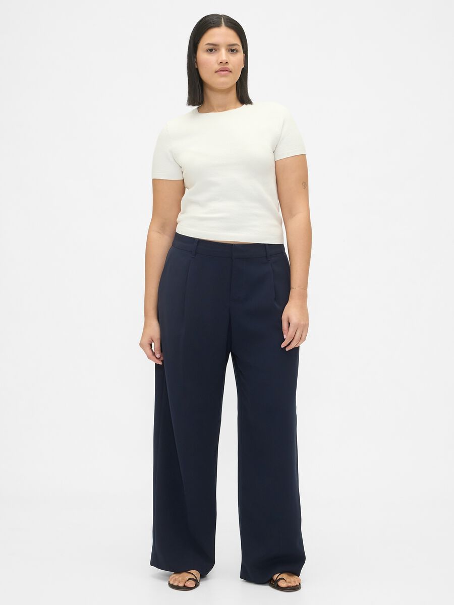Wide-leg blue trousers in stretchy fabric Woman_4